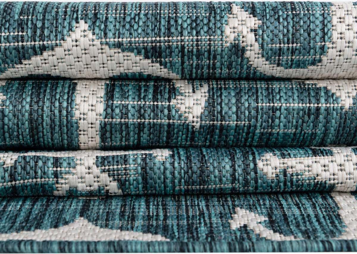 Unique Loom Outdoor Rugs - Outdoor Coastal Beach/Nautical 10x14 Rectangular Rug Teal