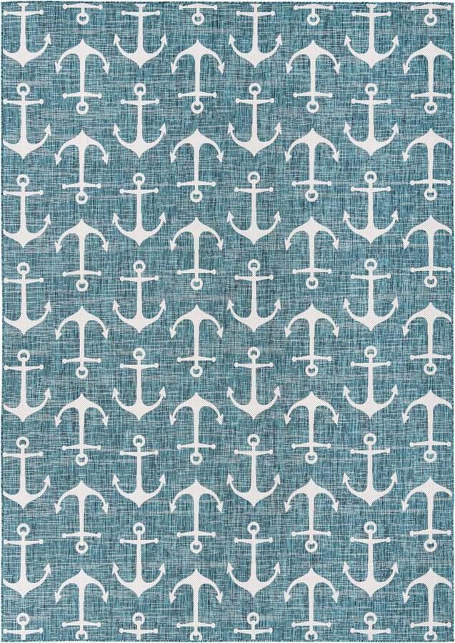 Unique Loom Outdoor Rugs - Outdoor Coastal Beach/Nautical 10x14 Rectangular Rug Teal