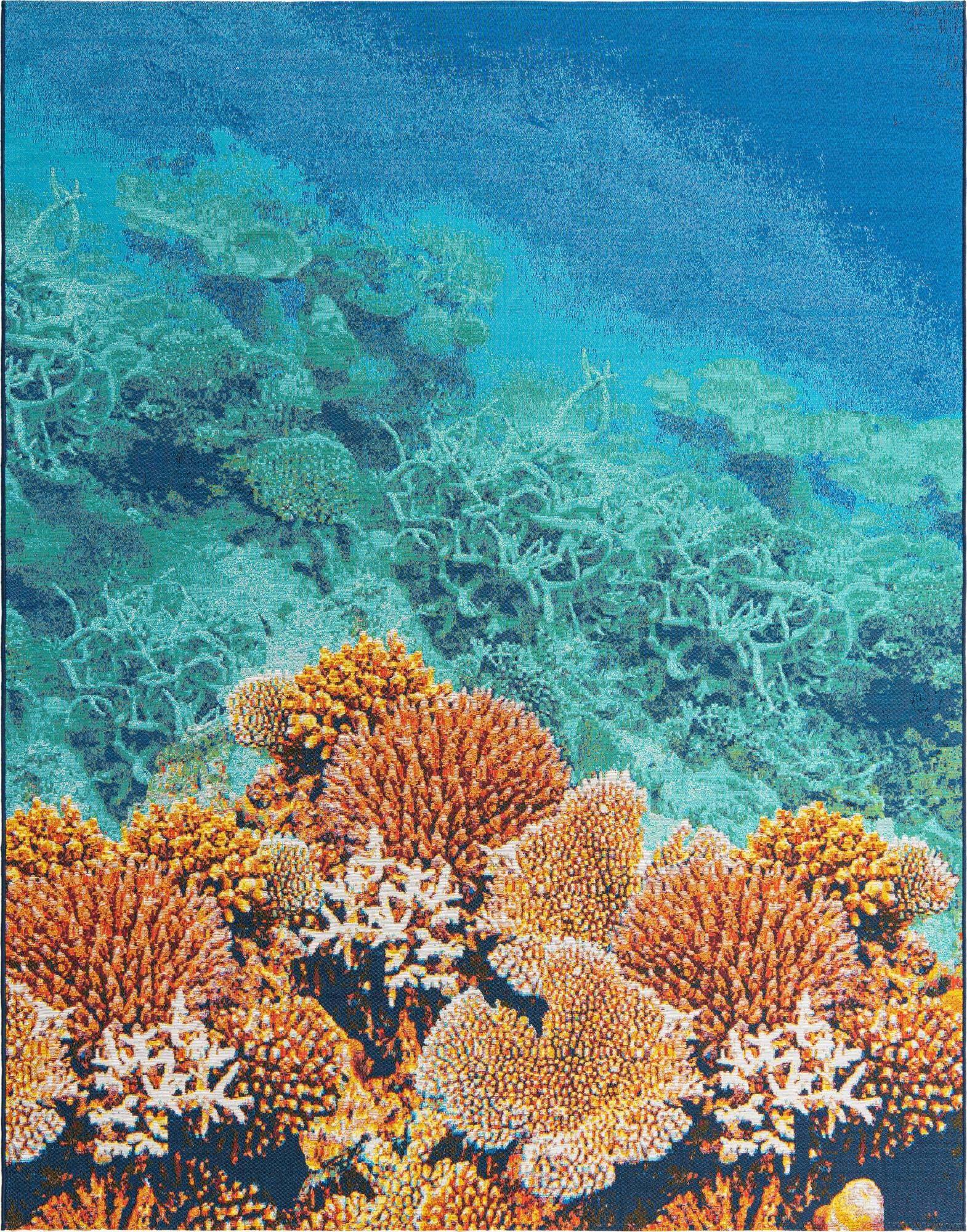 Unique Loom Outdoor Rugs - Outdoor Coastal Border Rectangular 8x10 Rug Blue & Brown
