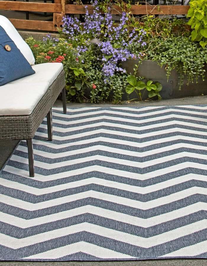 Unique Loom Outdoor Rugs - Outdoor Coastal Chevron 9x12 Navy Blue & Ivory