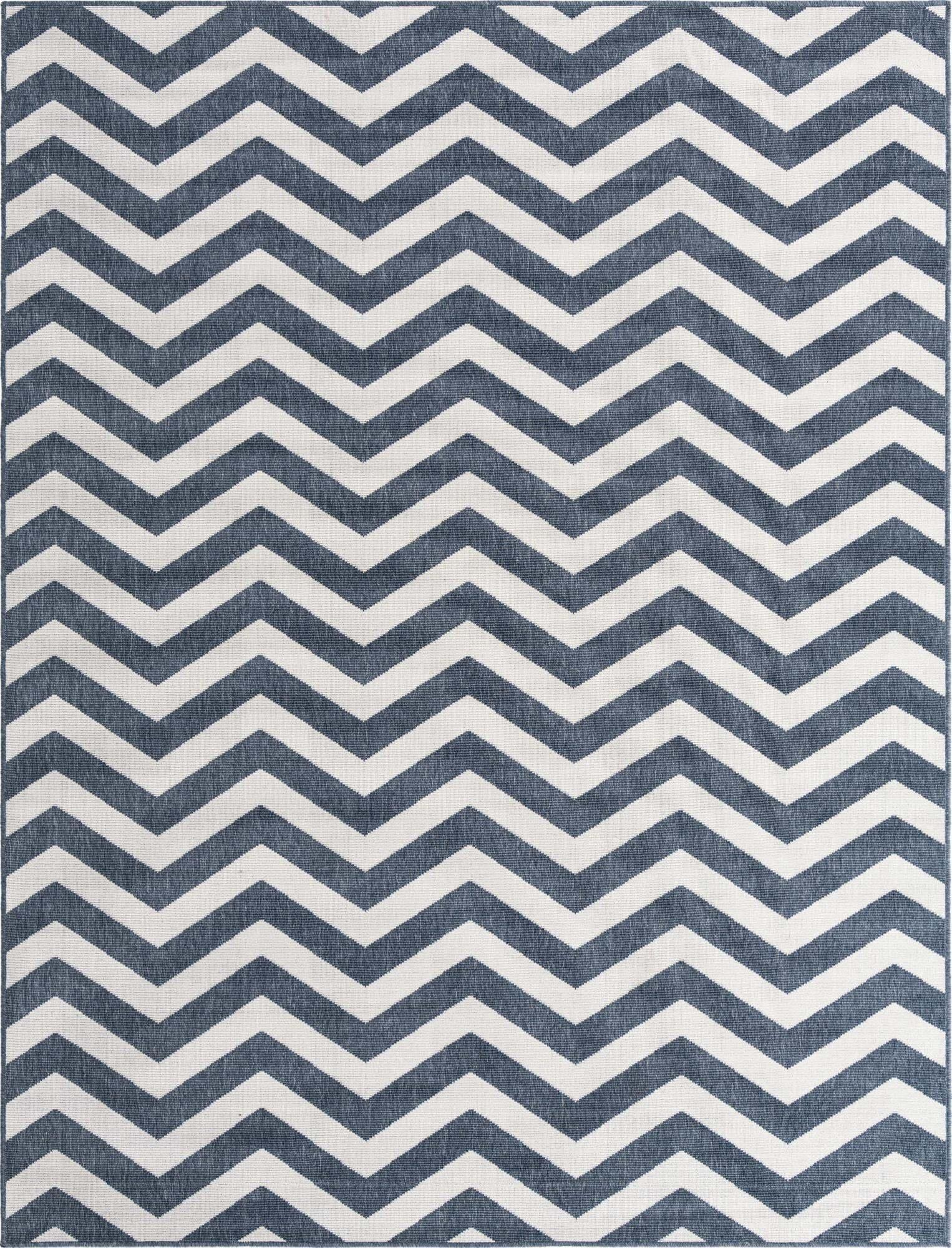 Unique Loom Outdoor Rugs - Outdoor Coastal Chevron Rectangular 8x10 Rug Navy Blue & Ivory