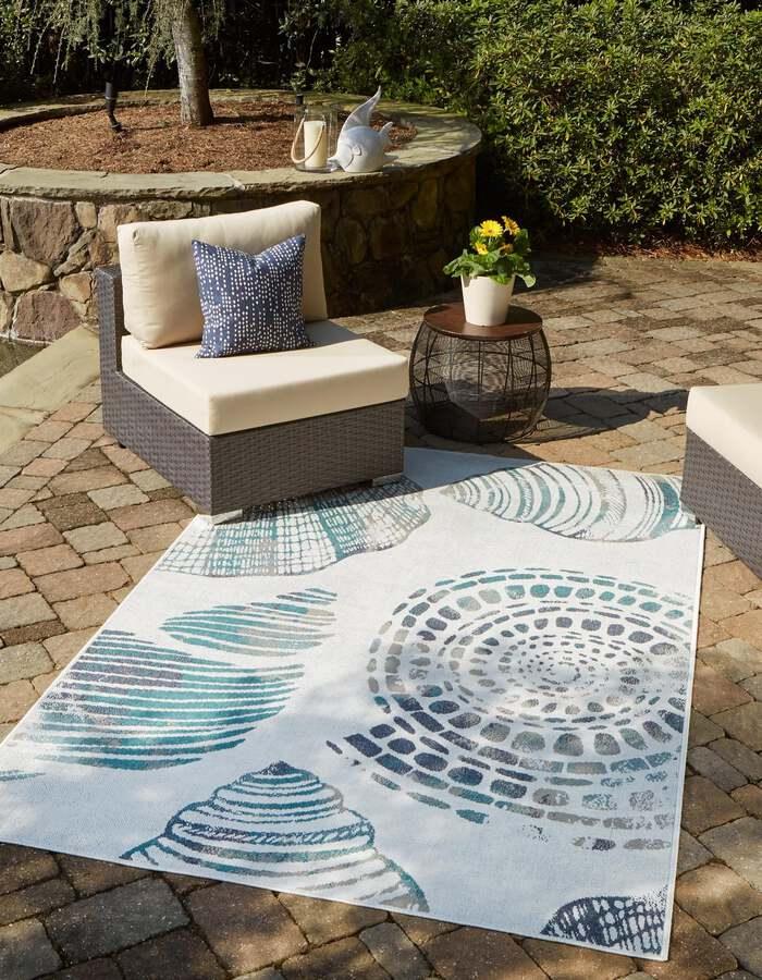 Unique Loom Outdoor Rugs - Outdoor Coastal Coastal 9x12 Rectangular Rug Ivory