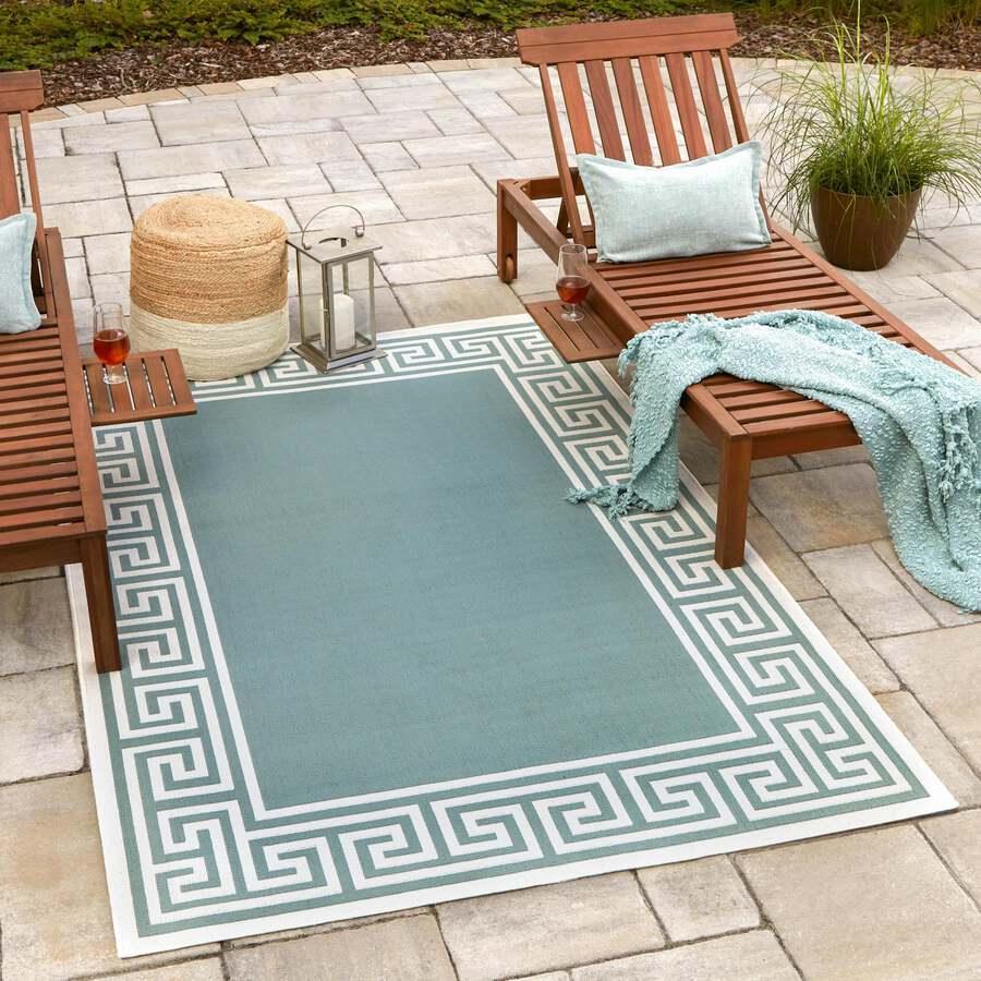 Unique Loom Outdoor Rugs - Outdoor Coastal Contemporary 9x12 Rectangular Rug Aqua