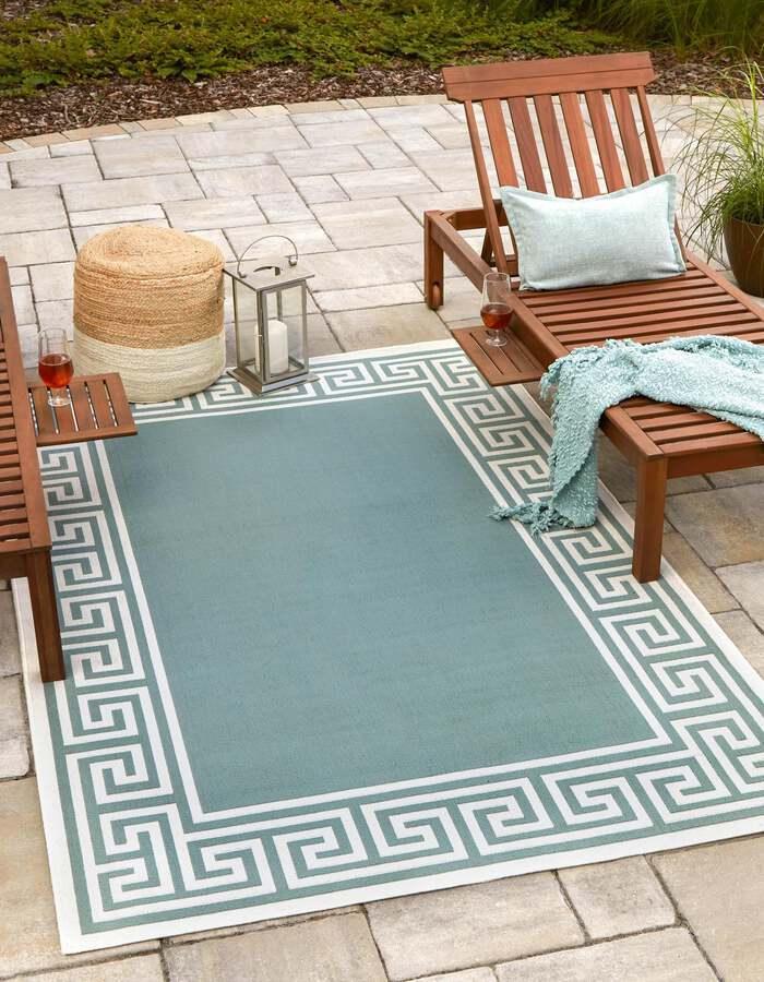 Unique Loom Outdoor Rugs - Outdoor Coastal Contemporary 9x12 Rectangular Rug Aqua