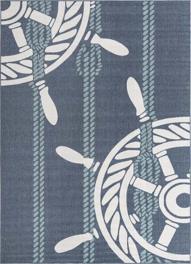 Unique Loom Outdoor Rugs - Outdoor Coastal Print 9x12 Navy Blue & Ivory
