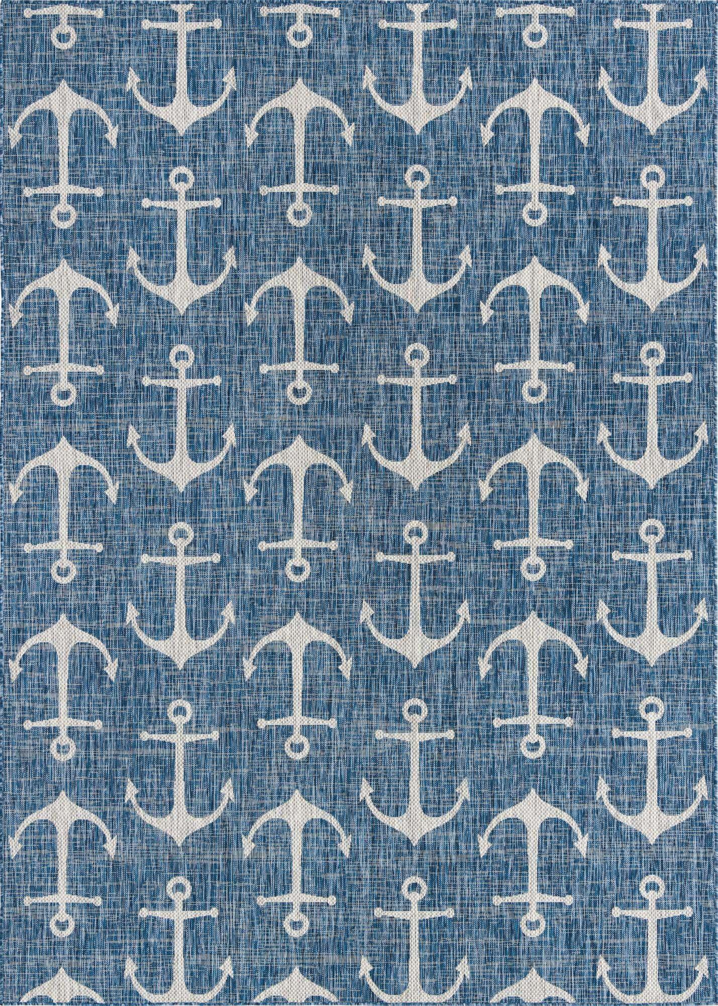 Unique Loom Outdoor Rugs - Outdoor Coastal Solid Print Rectangular 8x11 Rug Blue & Gray