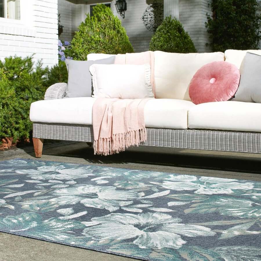 Unique Loom Outdoor Rugs - Outdoor Coastal Tropical 9x12 Rectangular Rug Blue
