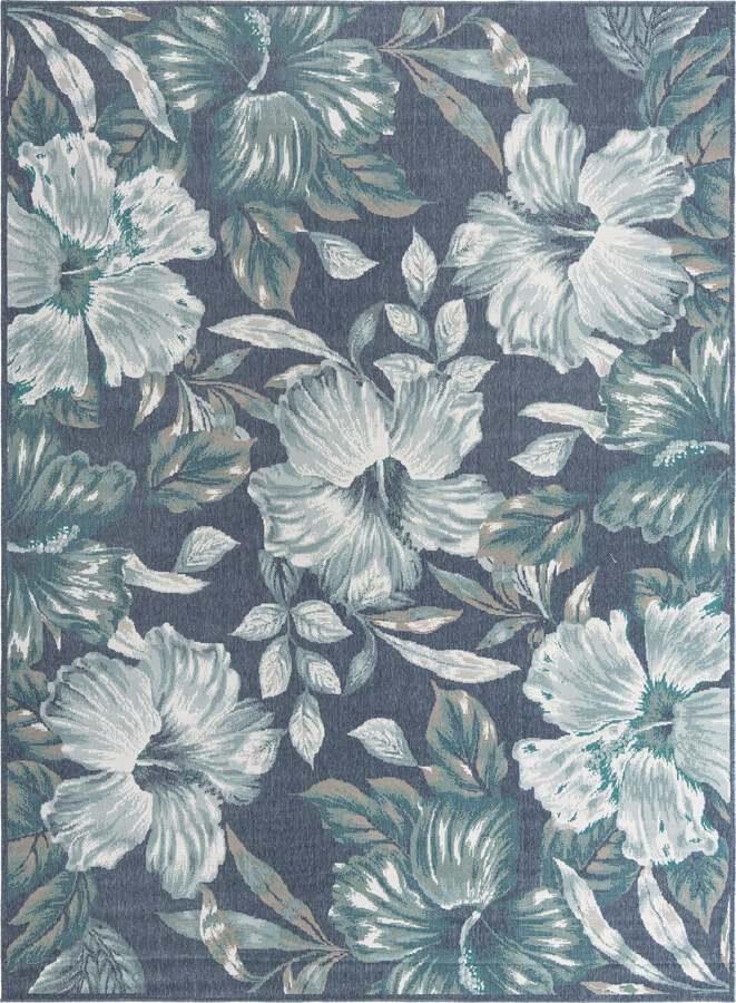 Unique Loom Outdoor Rugs - Outdoor Coastal Tropical 9x12 Rectangular Rug Blue