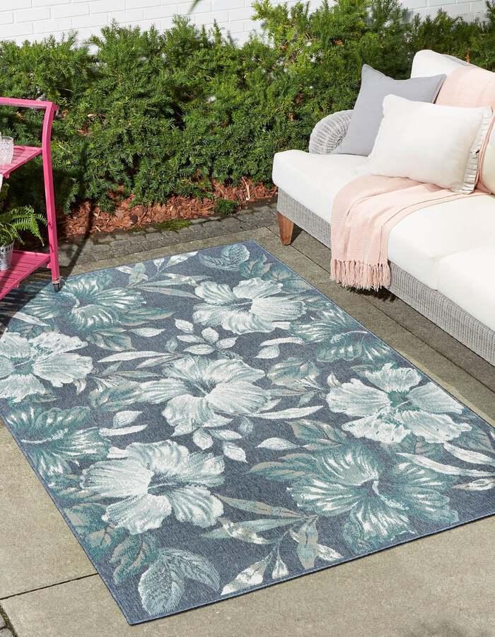 Unique Loom Outdoor Rugs - Outdoor Coastal Tropical 9x12 Rectangular Rug Blue