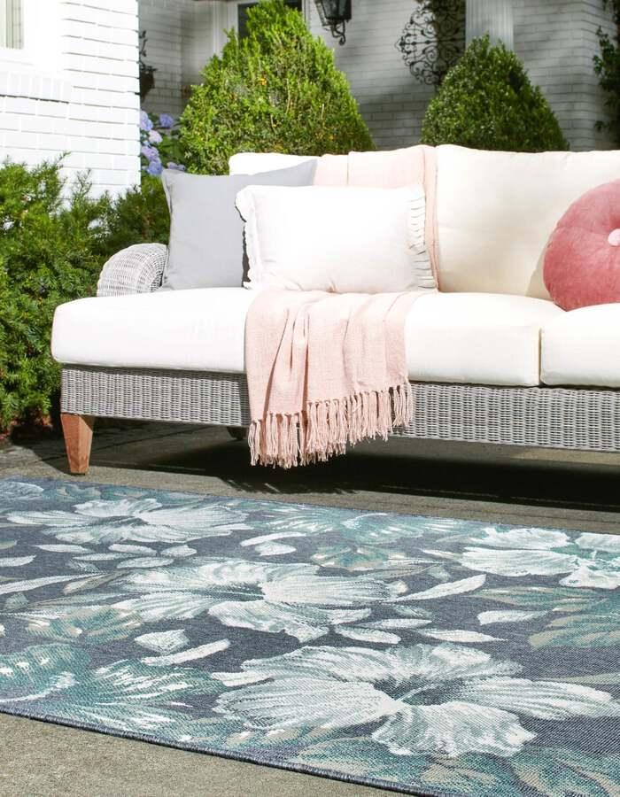 Unique Loom Outdoor Rugs - Outdoor Coastal Tropical 9x12 Rectangular Rug Blue
