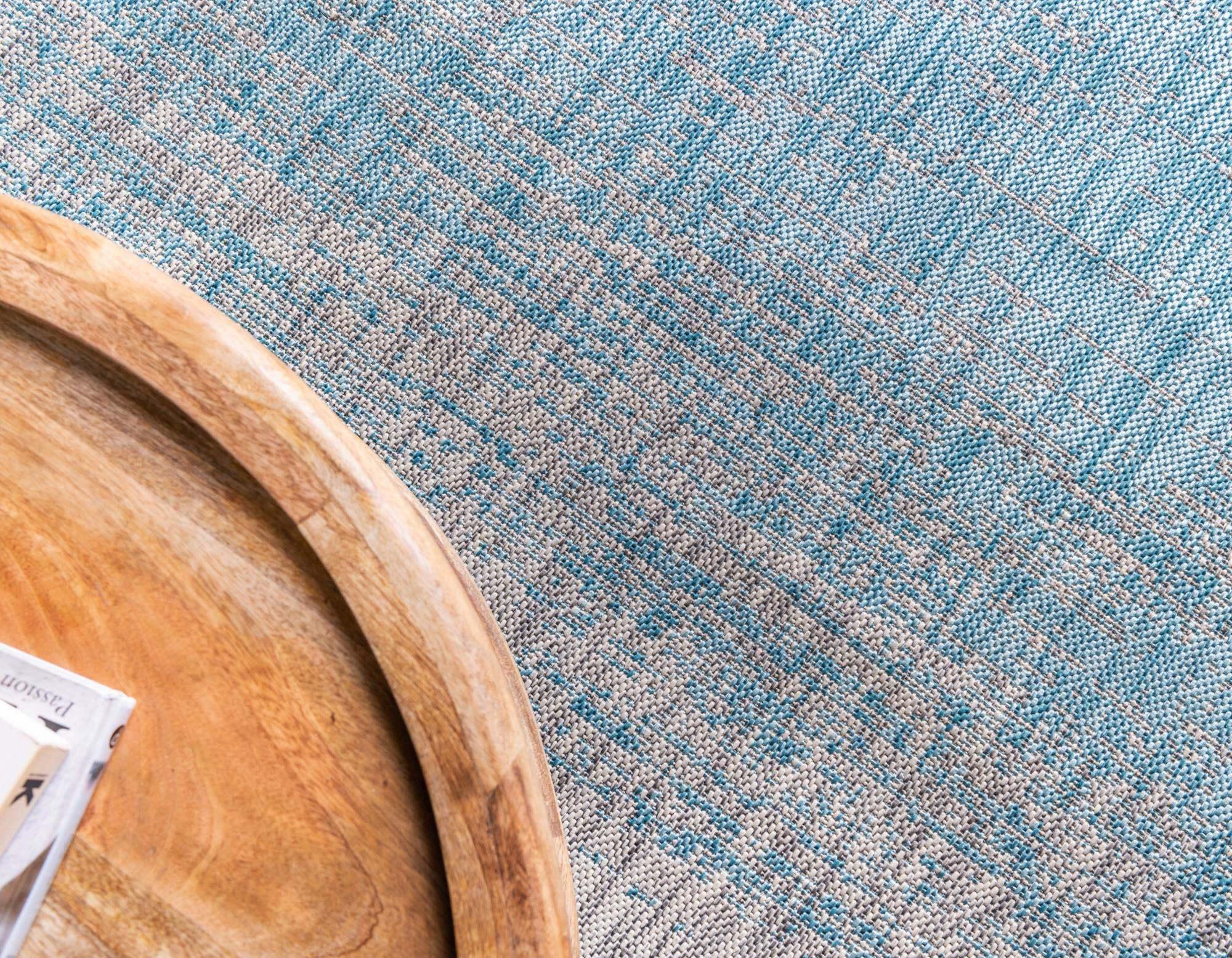 Unique Loom Outdoor Rugs - Outdoor Modern Abstract Rectangular 8x11 Rug Aqua Blue & Beige