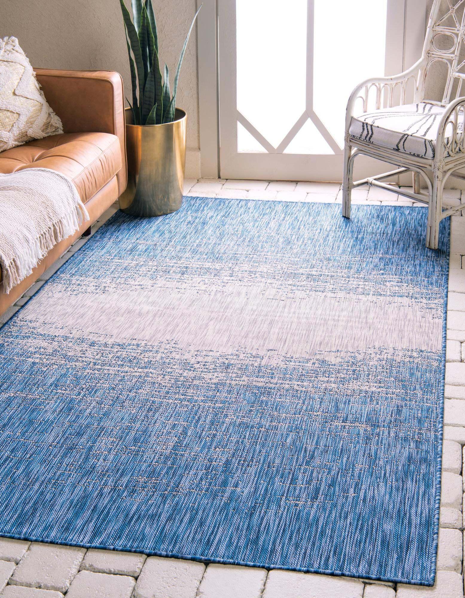 Unique Loom Outdoor Rugs - Outdoor Modern Abstract Rectangular 8x11 Rug Blue & Gray