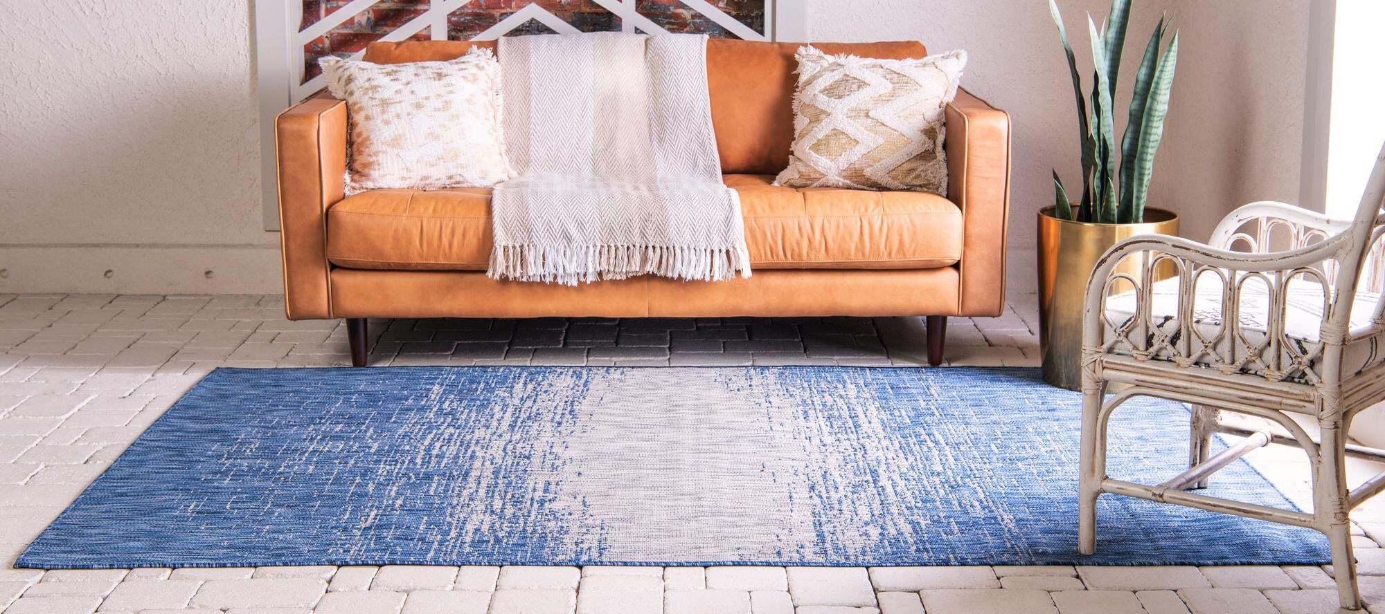 Unique Loom Outdoor Rugs - Outdoor Modern Abstract Rectangular 8x11 Rug Blue & Gray