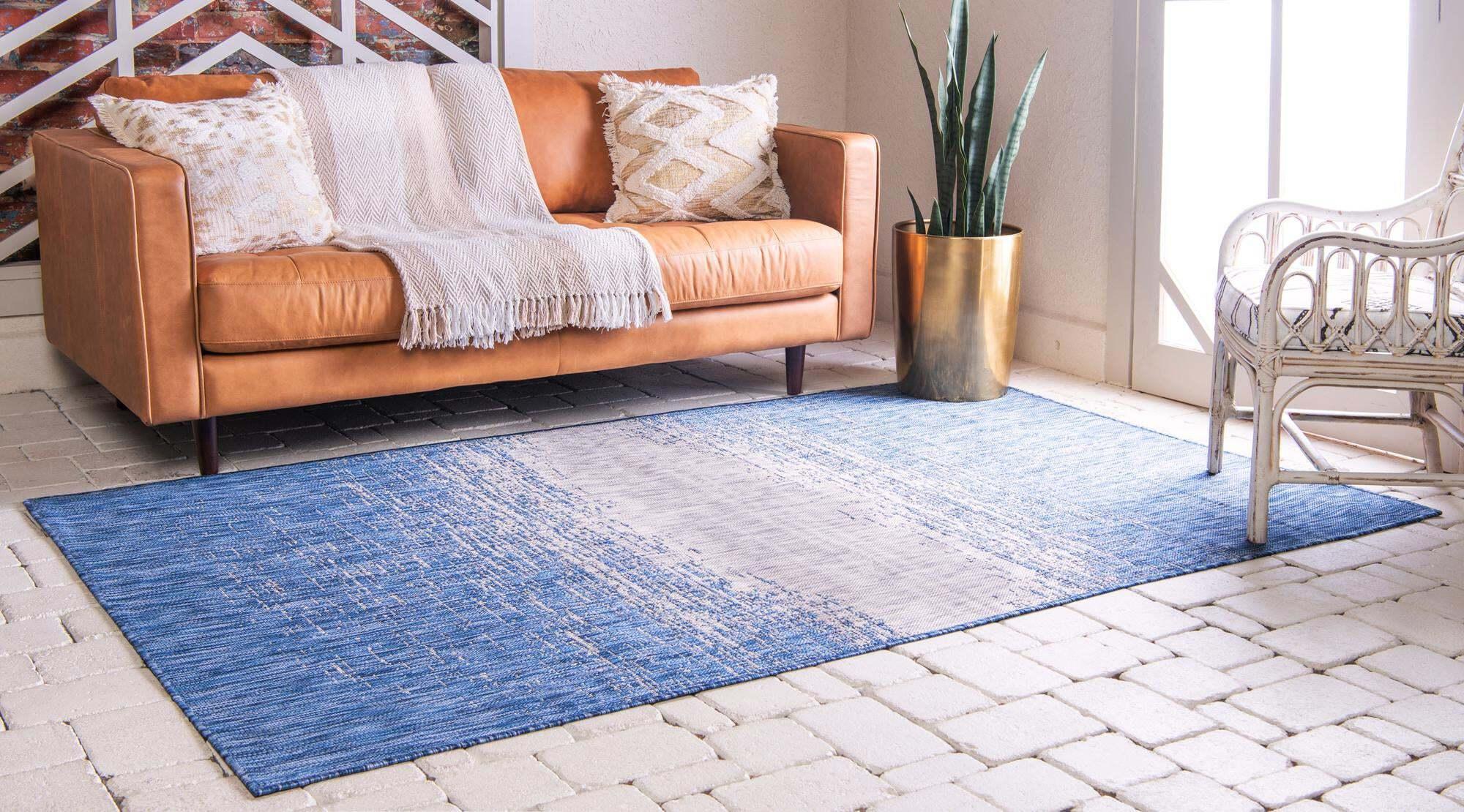 Unique Loom Outdoor Rugs - Outdoor Modern Abstract Rectangular 8x11 Rug Blue & Gray