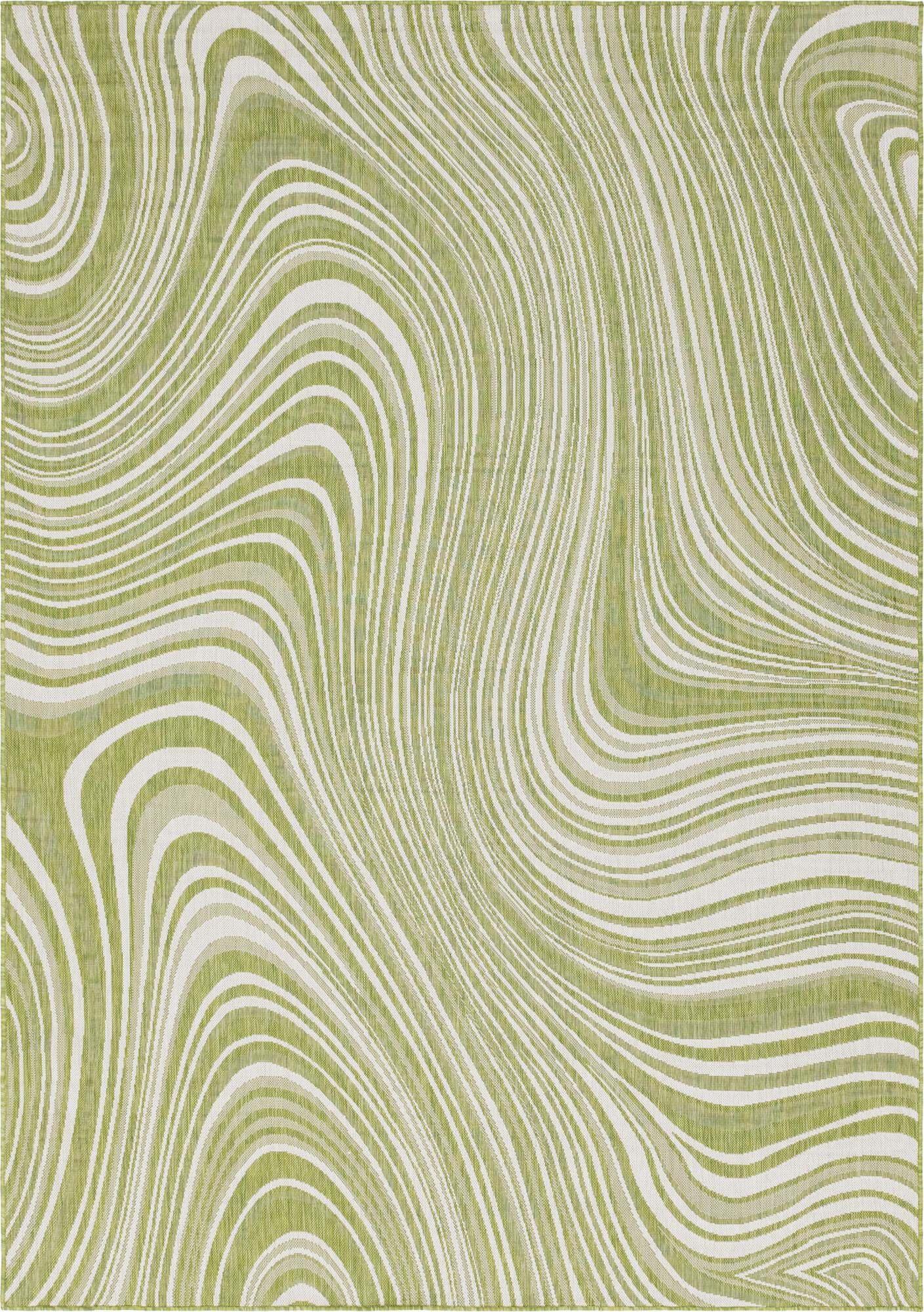 Unique Loom Outdoor Rugs - Outdoor Modern Abstract Rectangular 8x11 Rug Green & Ivory