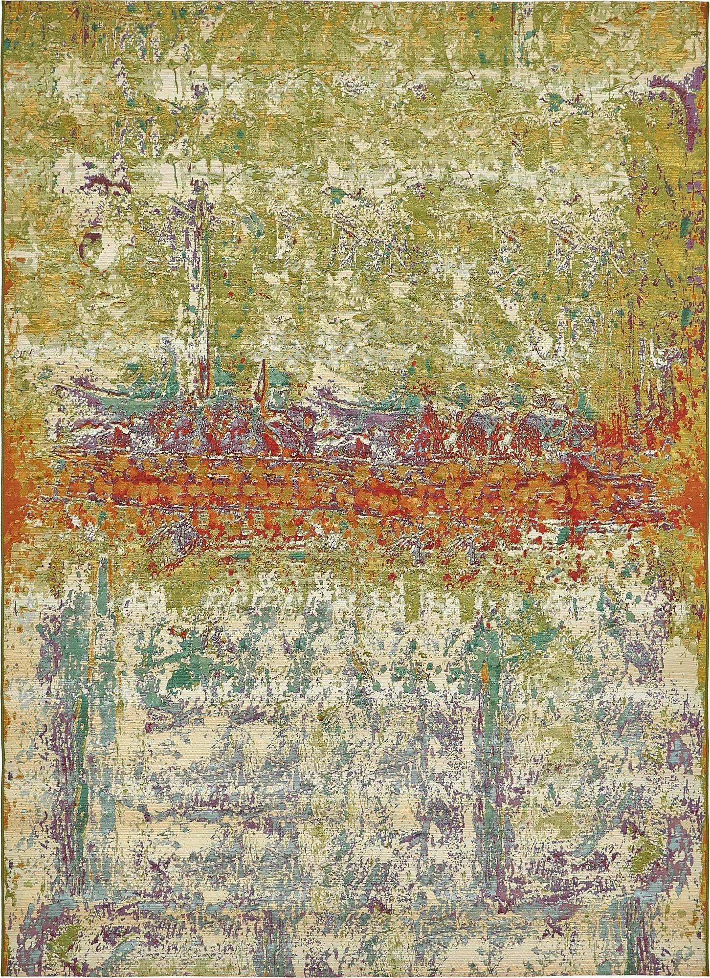 Unique Loom Outdoor Rugs - Outdoor Modern Abstract Rectangular 8x11 Rug Multi & Green