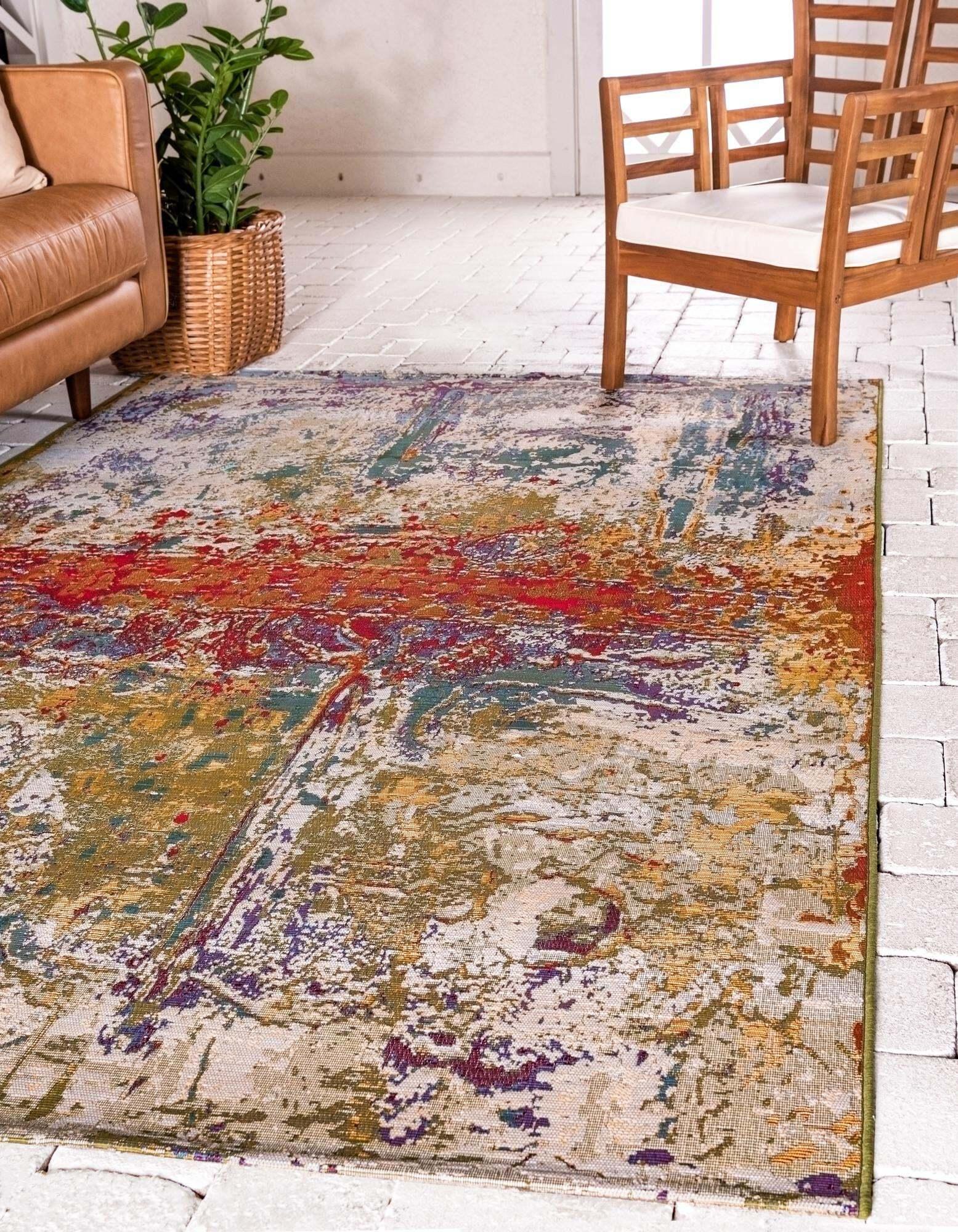Unique Loom Outdoor Rugs - Outdoor Modern Abstract Rectangular 8x11 Rug Multi & Green