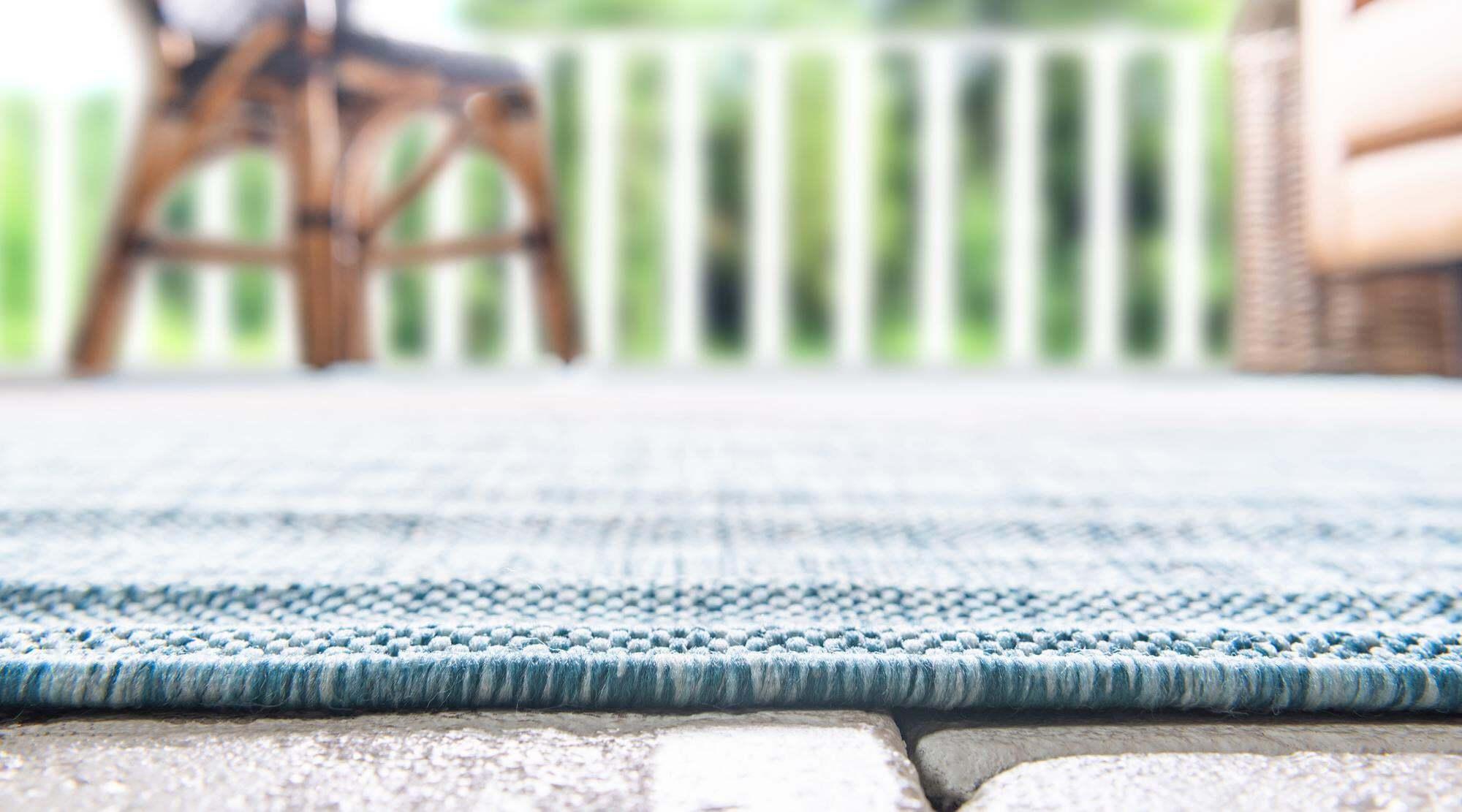 Unique Loom Outdoor Rugs - Outdoor Modern Abstract Rectangular 9x12 Rug Aqua Blue & Beige