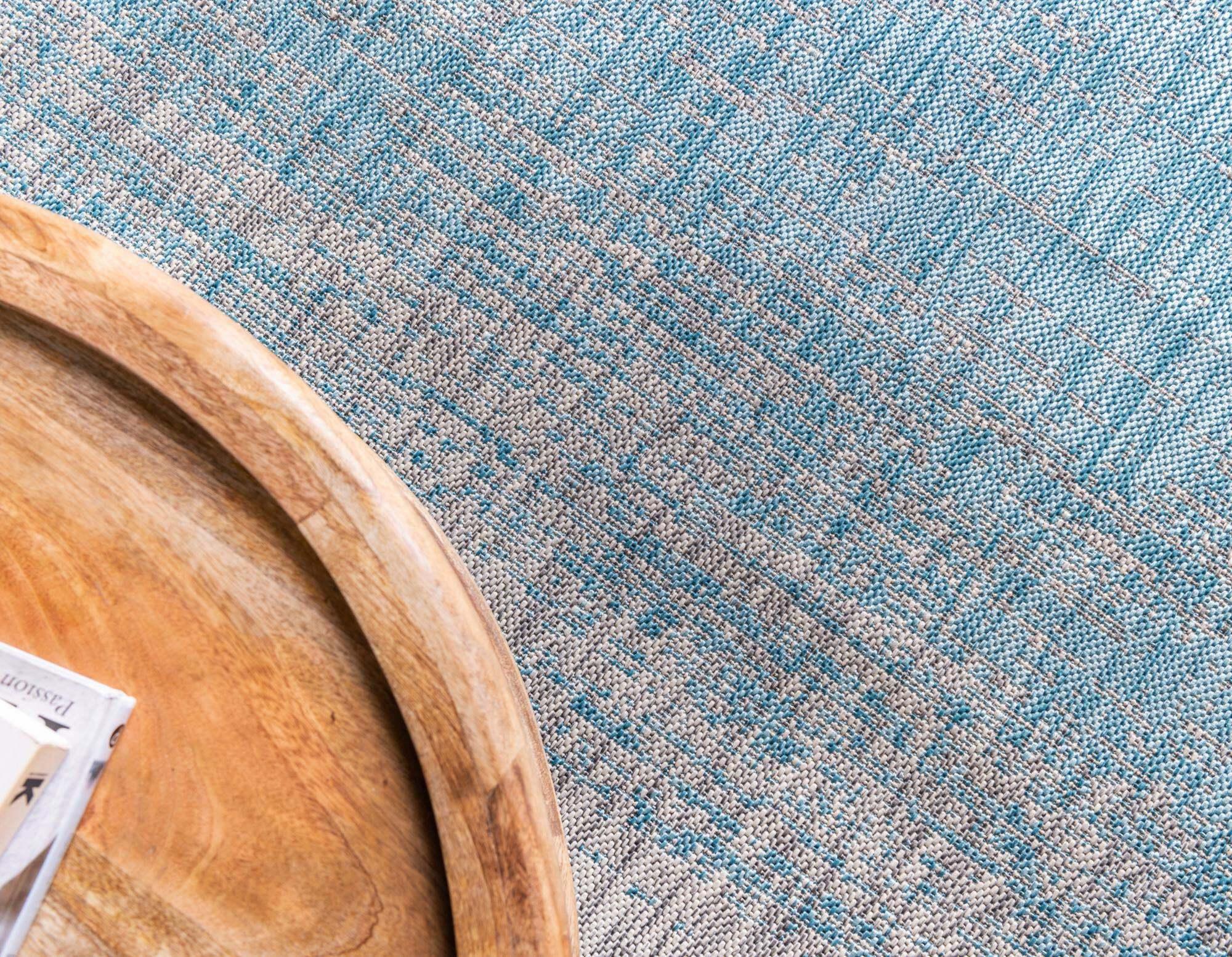 Unique Loom Outdoor Rugs - Outdoor Modern Abstract Rectangular 9x12 Rug Aqua Blue & Beige