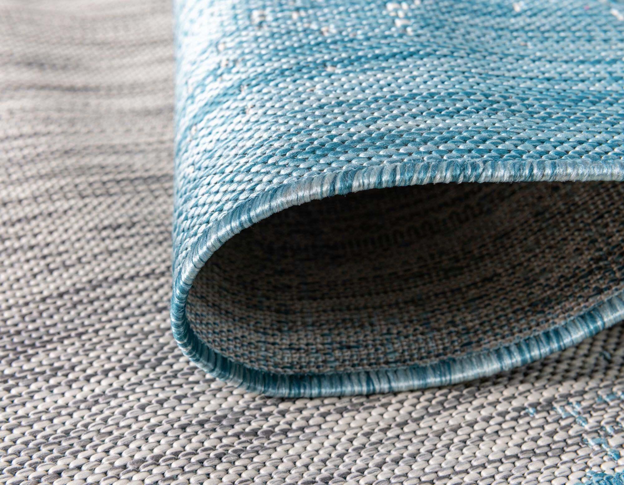 Unique Loom Outdoor Rugs - Outdoor Modern Abstract Rectangular 9x12 Rug Aqua Blue & Beige