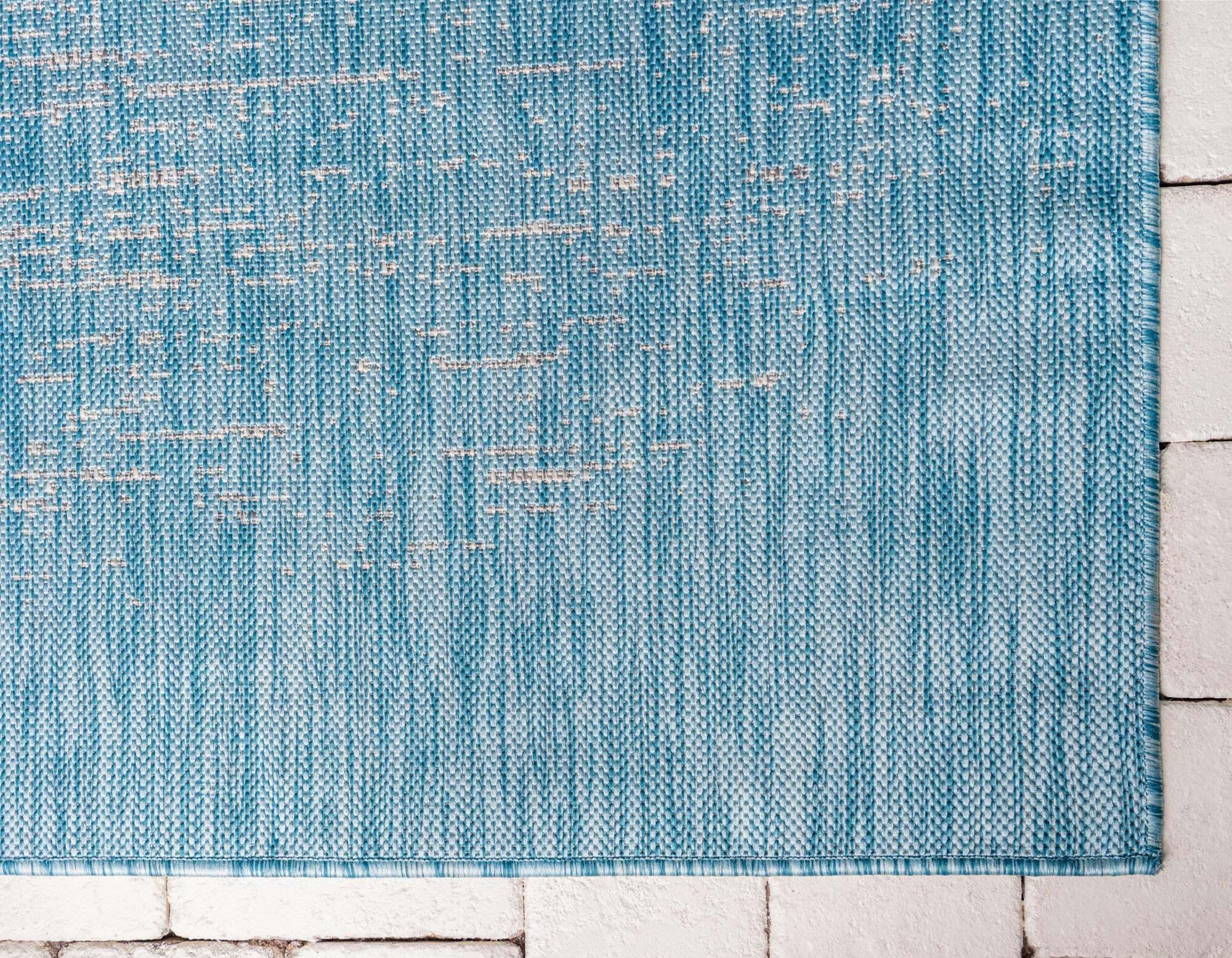 Unique Loom Outdoor Rugs - Outdoor Modern Abstract Rectangular 9x12 Rug Aqua Blue & Beige