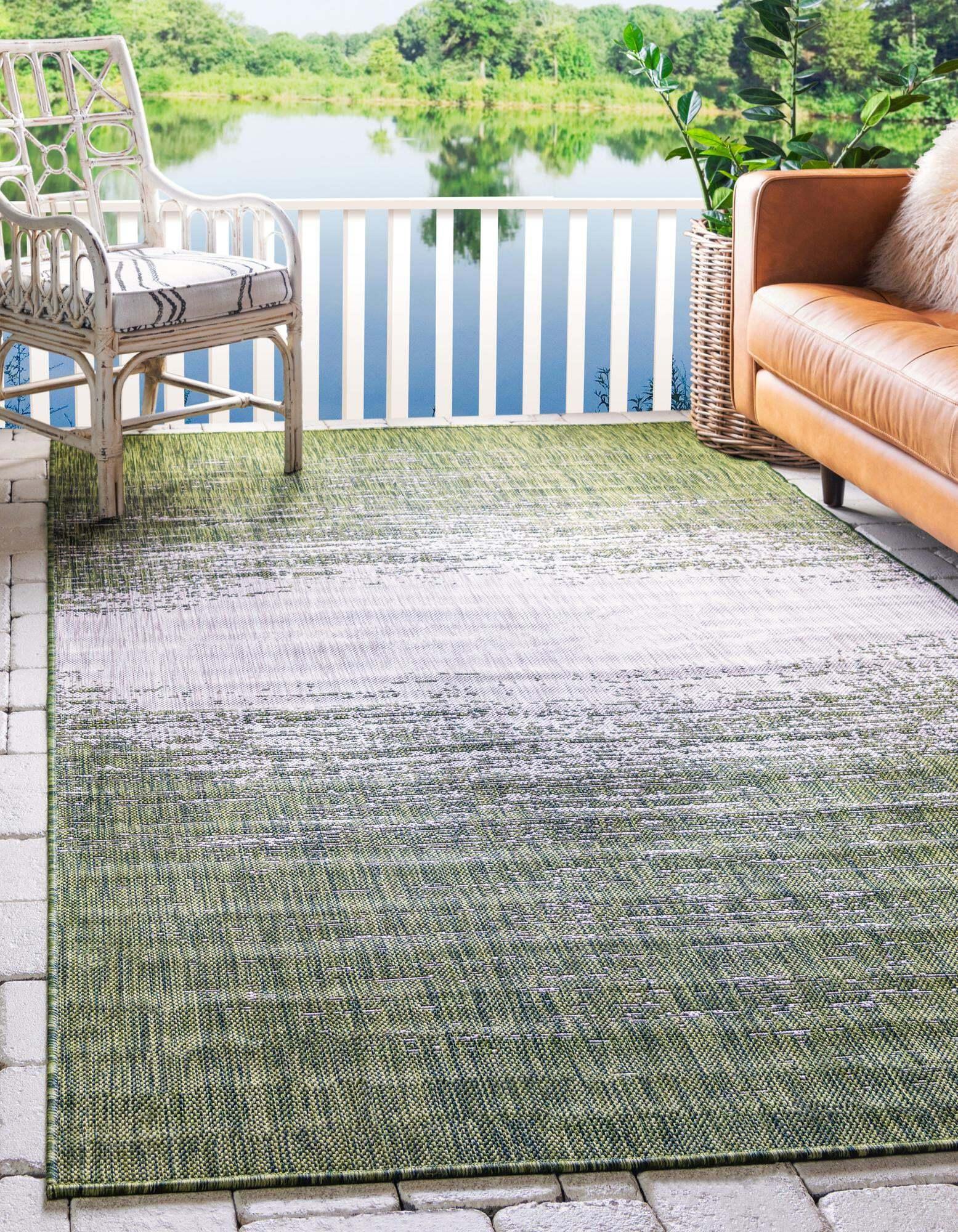 Unique Loom Outdoor Rugs - Outdoor Modern Abstract Rectangular 9x12 Rug Green & Beige