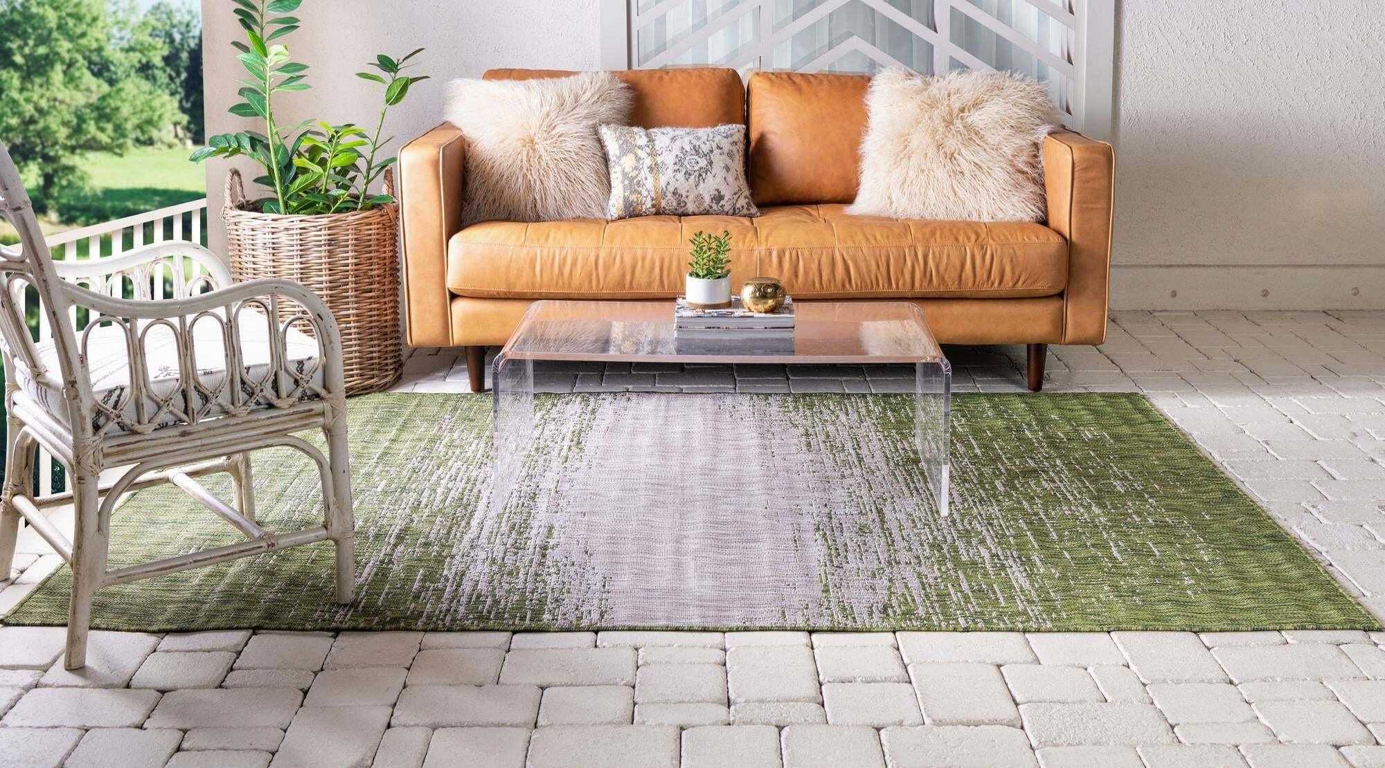 Unique Loom Outdoor Rugs - Outdoor Modern Abstract Rectangular 9x12 Rug Green & Beige
