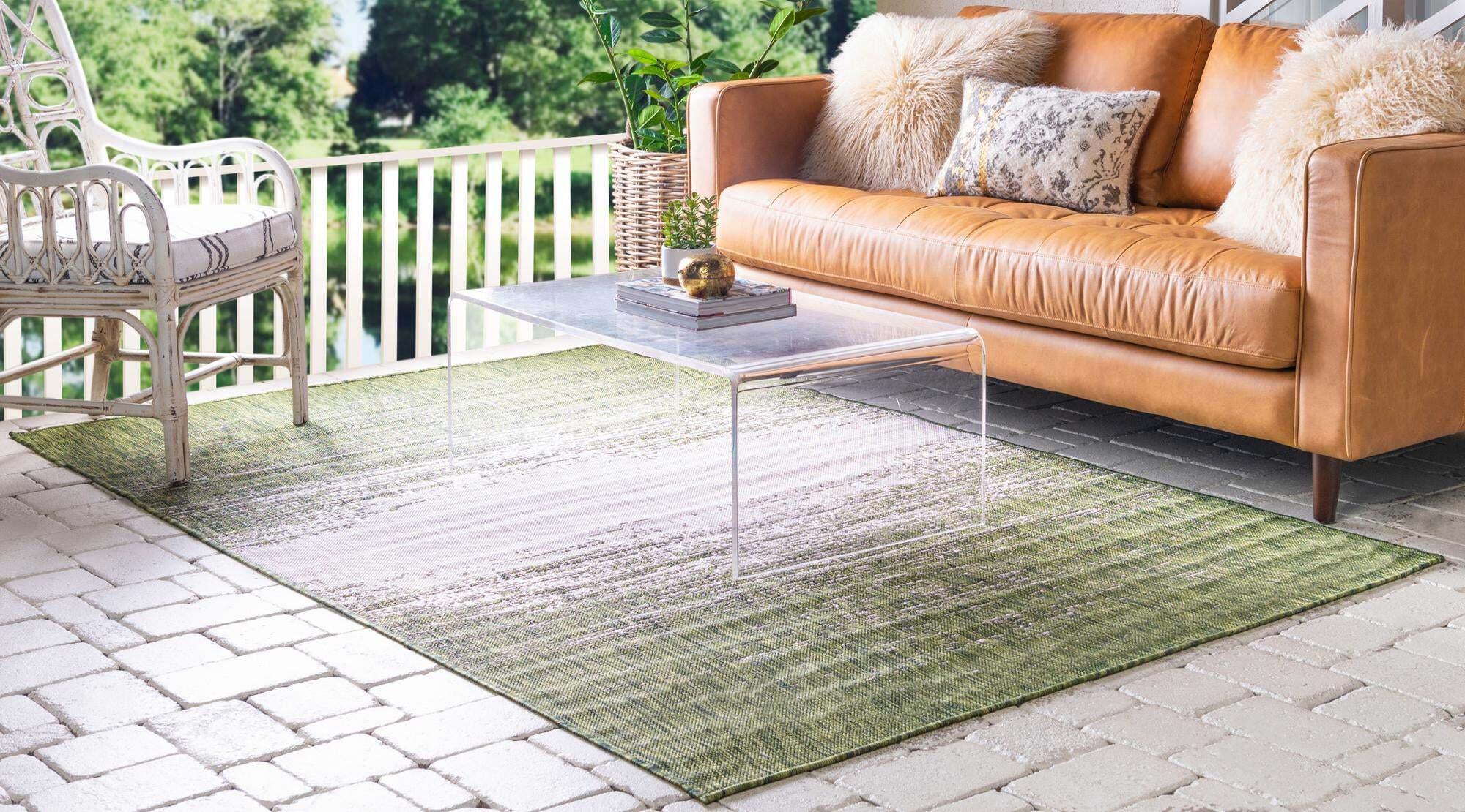 Unique Loom Outdoor Rugs - Outdoor Modern Abstract Rectangular 9x12 Rug Green & Beige