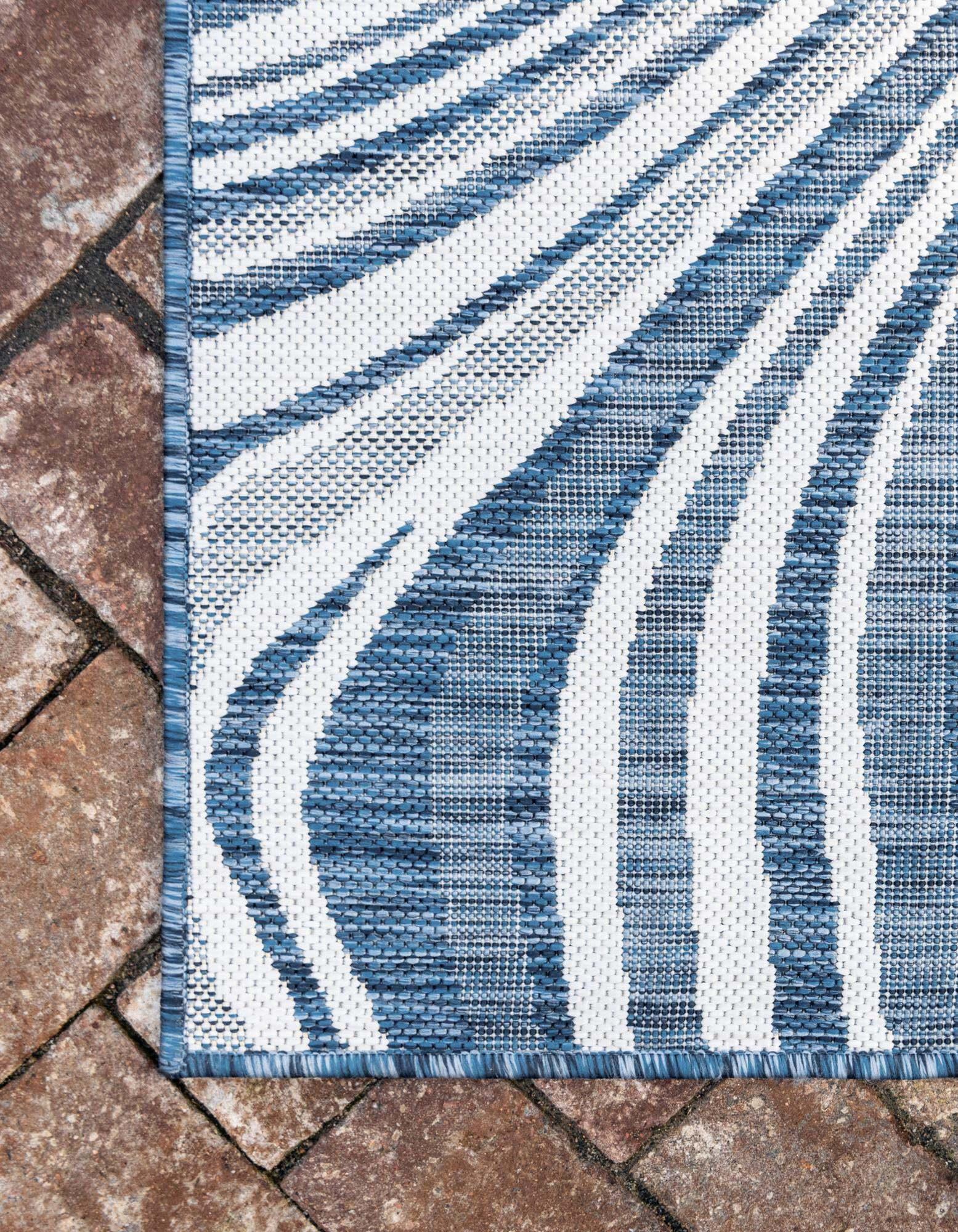 Unique Loom Outdoor Rugs - Outdoor Modern Abstract Rectangular 9x12 Rug Navy Blue & Ivory