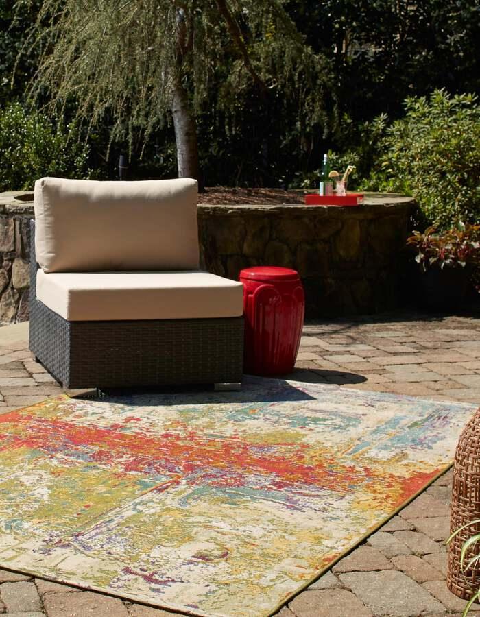 Unique Loom Outdoor Rugs - Outdoor Modern Contemporary 10x14 Rectangular Rug Multi