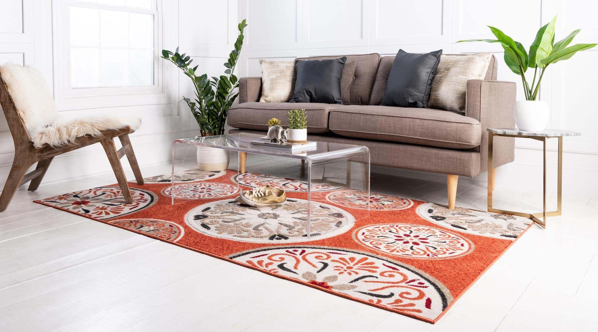 Unique Loom Outdoor Rugs - Outdoor Modern Floral Rectangular 9x12 Rug Terracotta & Beige
