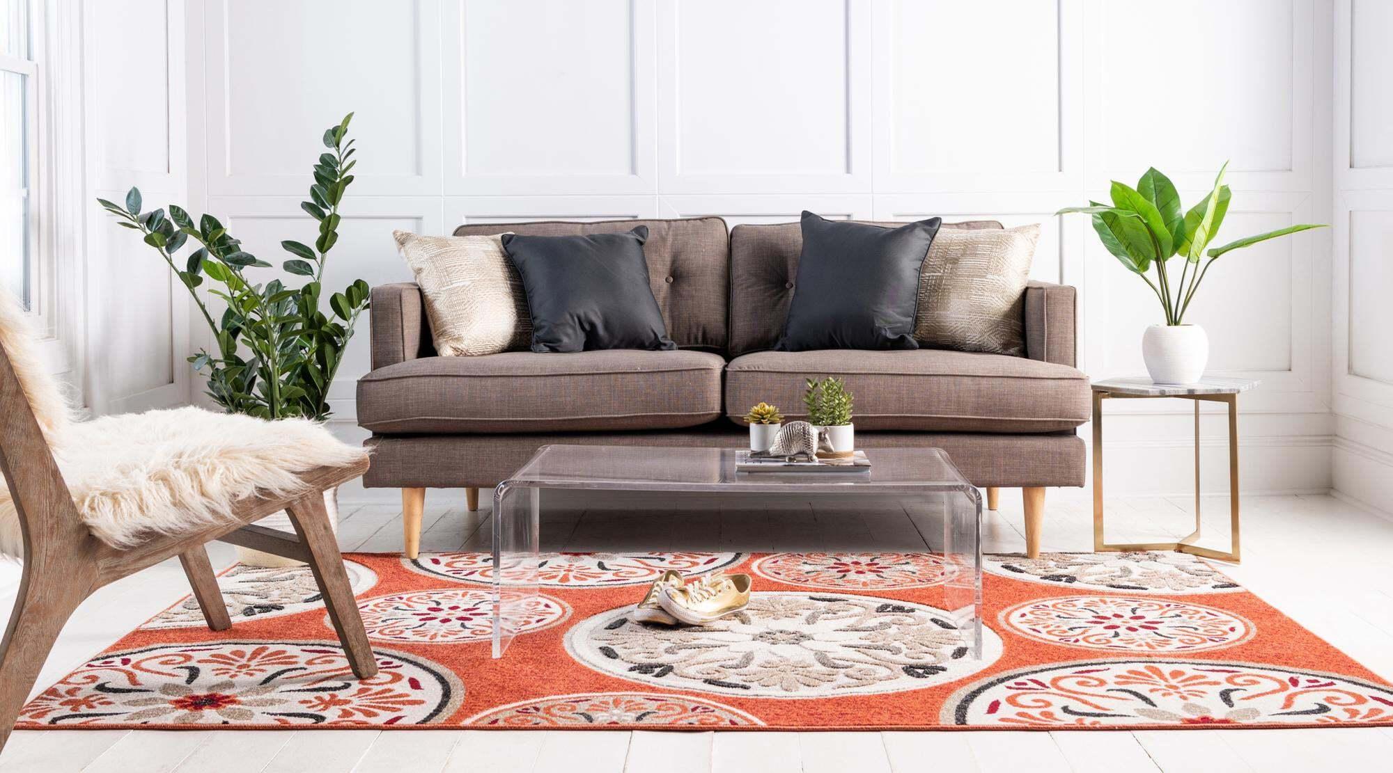 Unique Loom Outdoor Rugs - Outdoor Modern Floral Rectangular 9x12 Rug Terracotta & Beige