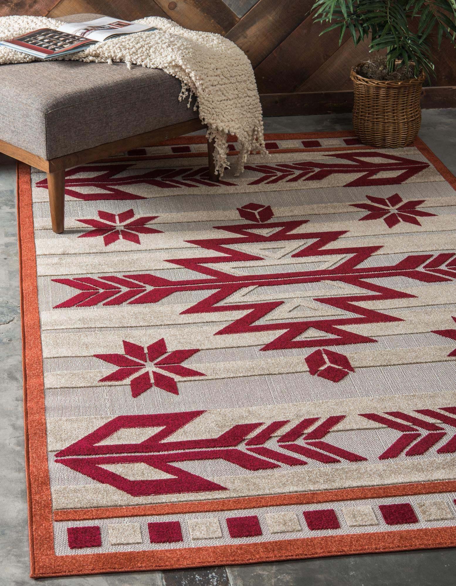 Unique Loom Outdoor Rugs - Outdoor Modern Geometric 4x6 Rug Burgundy & Multicolor