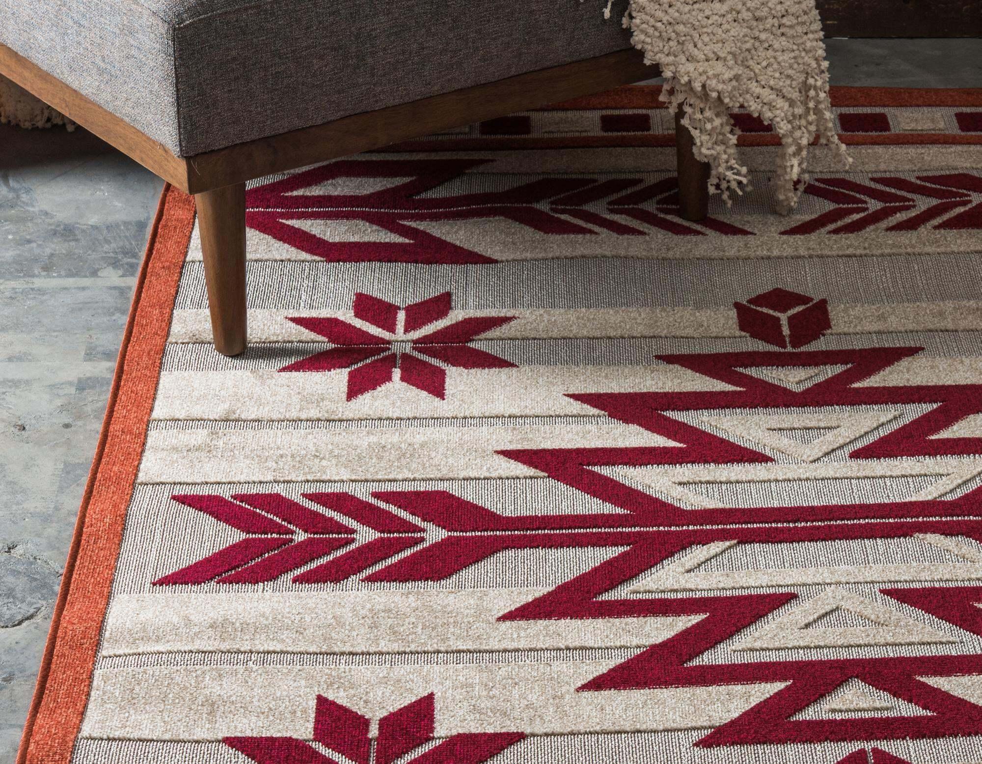Unique Loom Outdoor Rugs - Outdoor Modern Geometric 4x6 Rug Burgundy & Multicolor