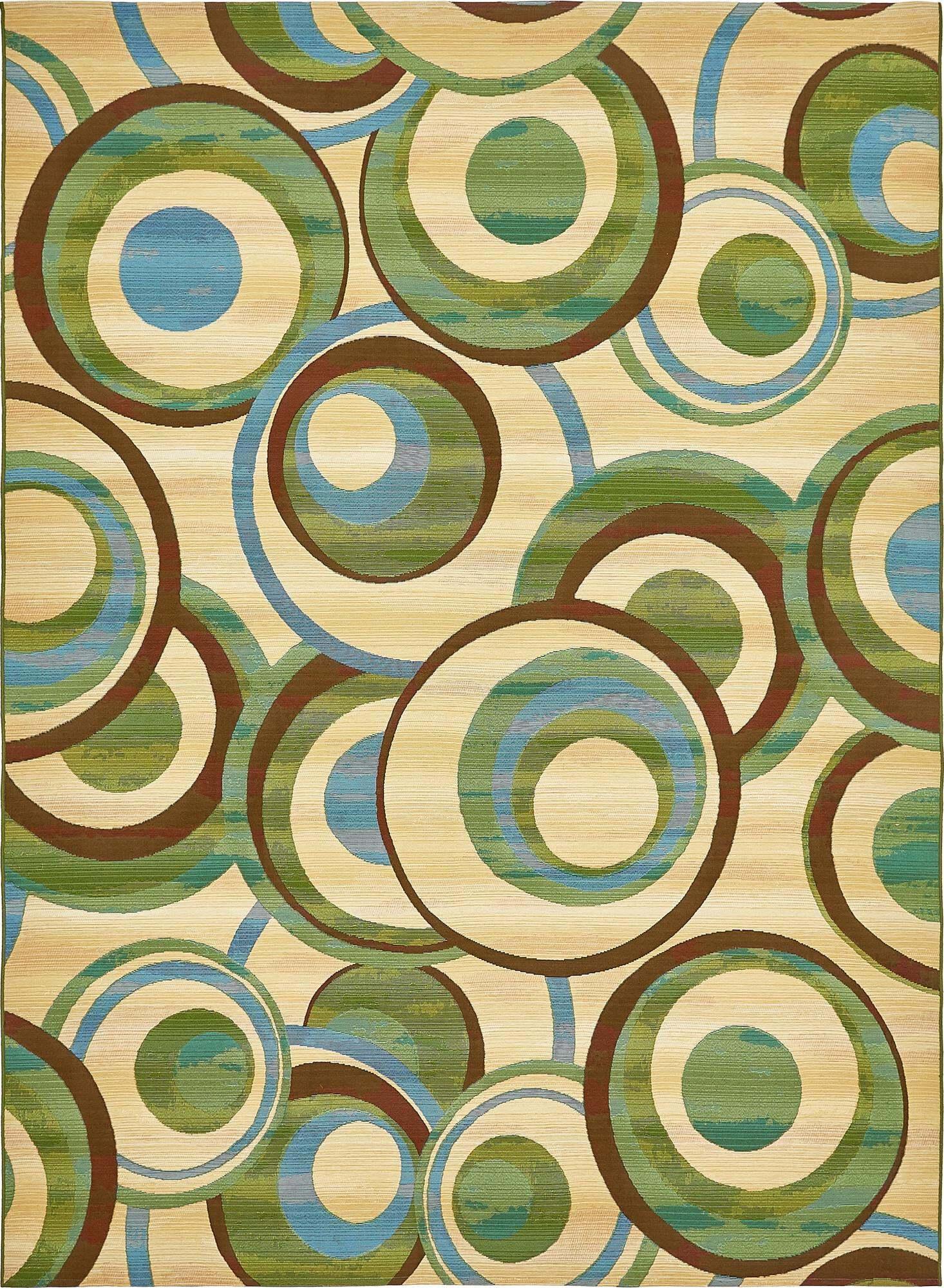 Unique Loom Outdoor Rugs - Outdoor Modern Geometric Rectangular 8x11 Rug Beige & Green