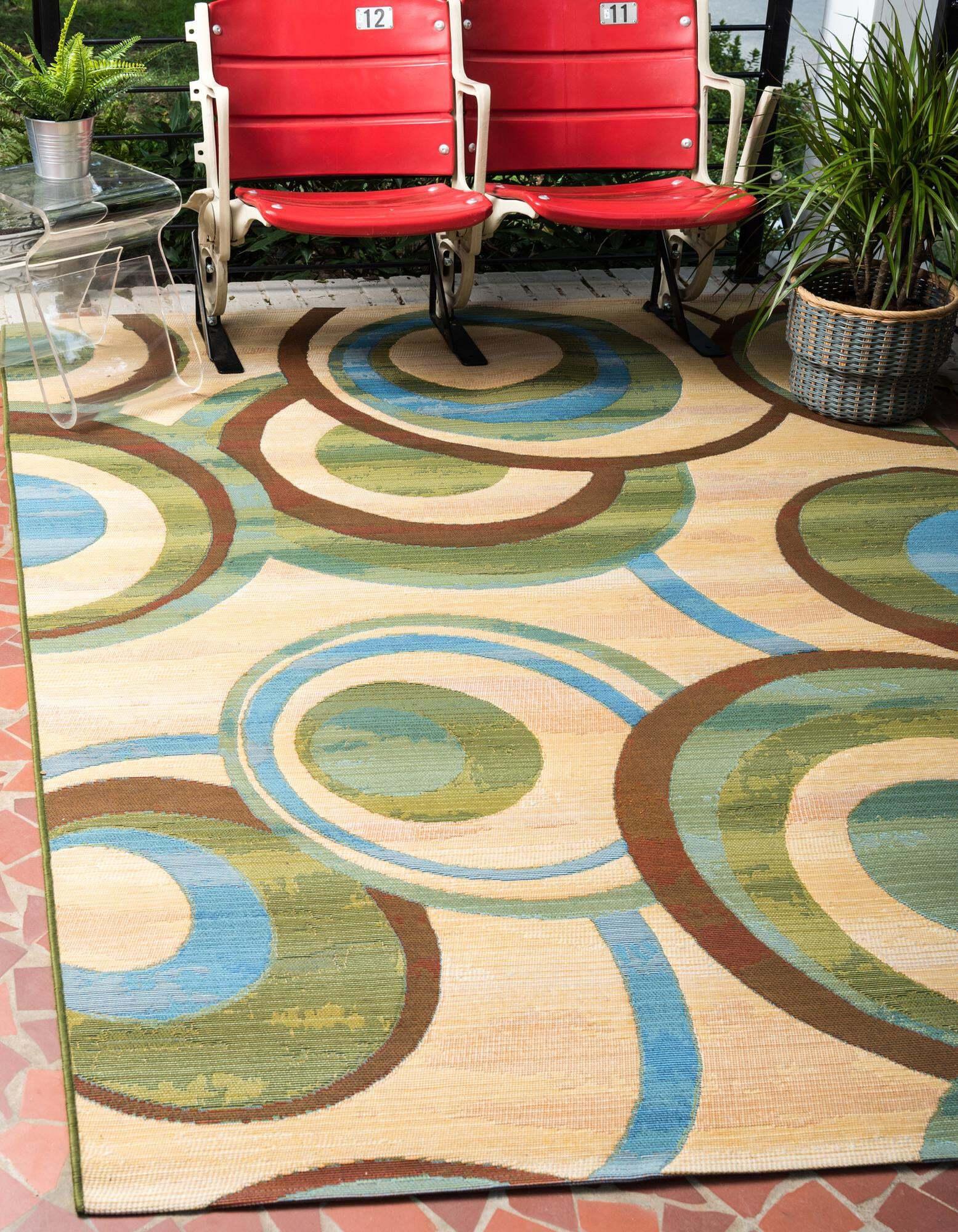 Unique Loom Outdoor Rugs - Outdoor Modern Geometric Rectangular 8x11 Rug Beige & Green