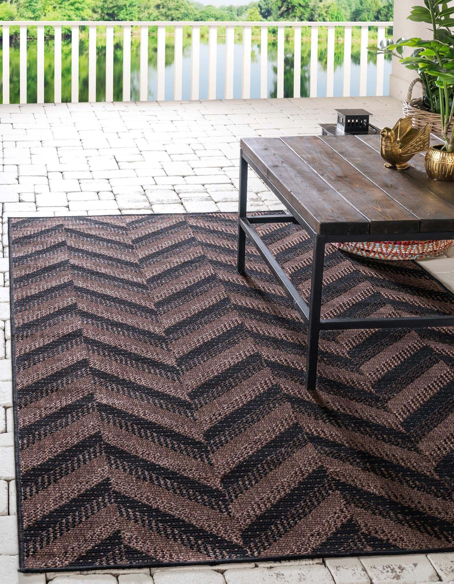 Unique Loom Outdoor Rugs - Outdoor Modern Geometric Rectangular 8x11 Rug Brown & Black