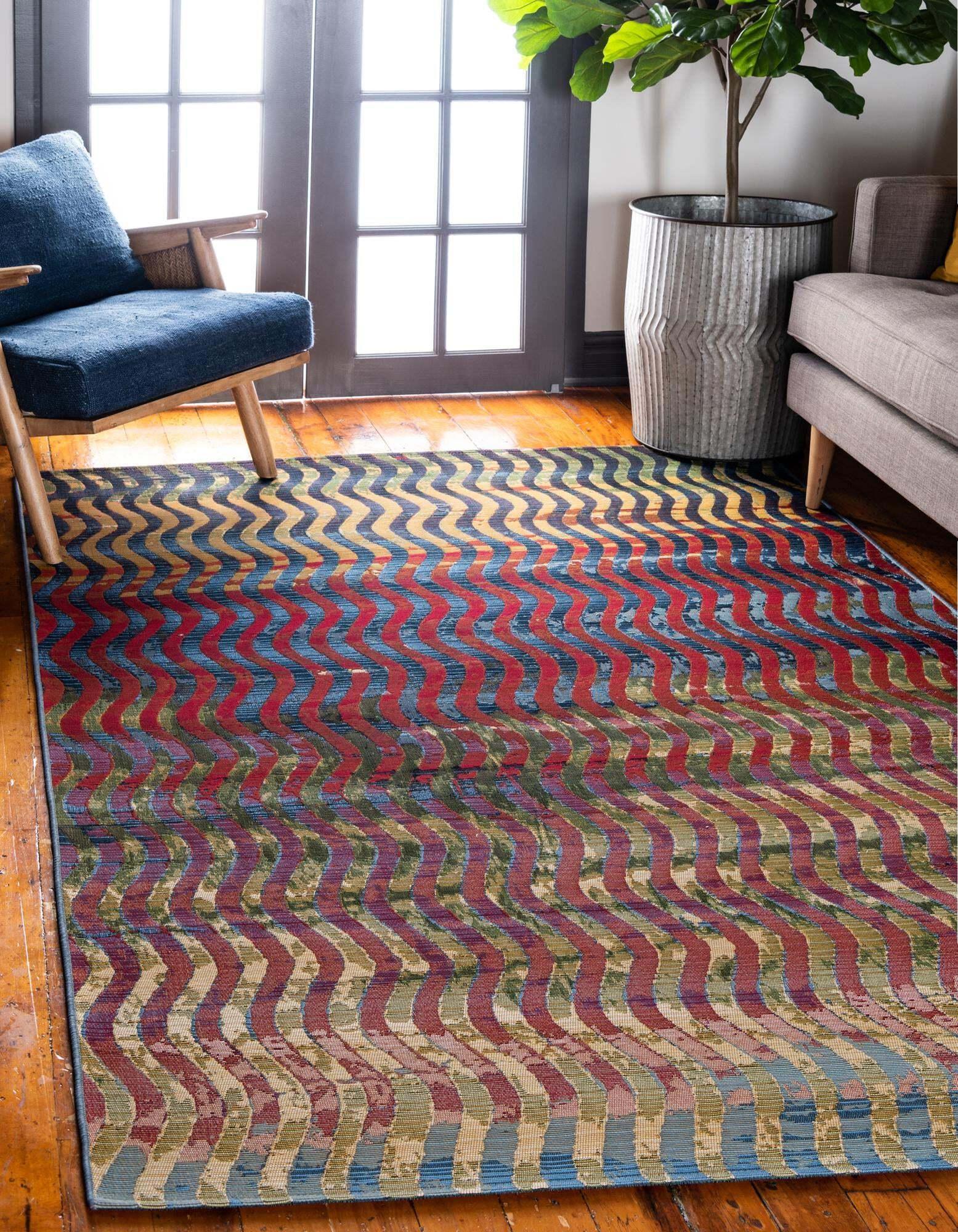 Unique Loom Outdoor Rugs - Outdoor Modern Geometric Rectangular 8x11 Rug Multi & Red