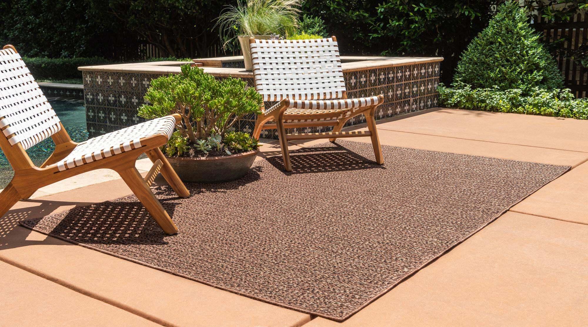 Unique Loom Outdoor Rugs - Outdoor Modern Striped Rectangular 8x11 Rug Brown & Black