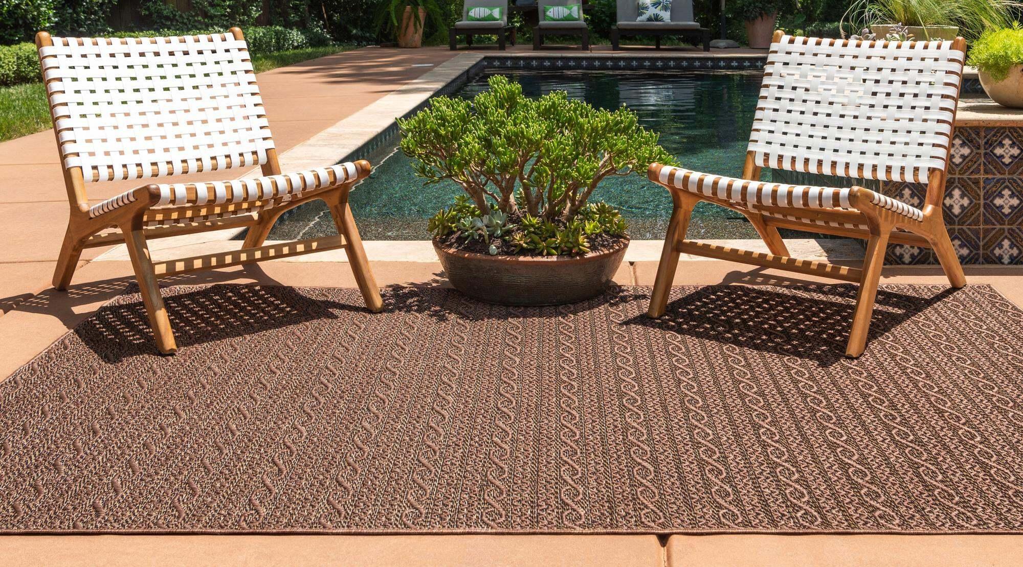 Unique Loom Outdoor Rugs - Outdoor Modern Striped Rectangular 8x11 Rug Brown & Black