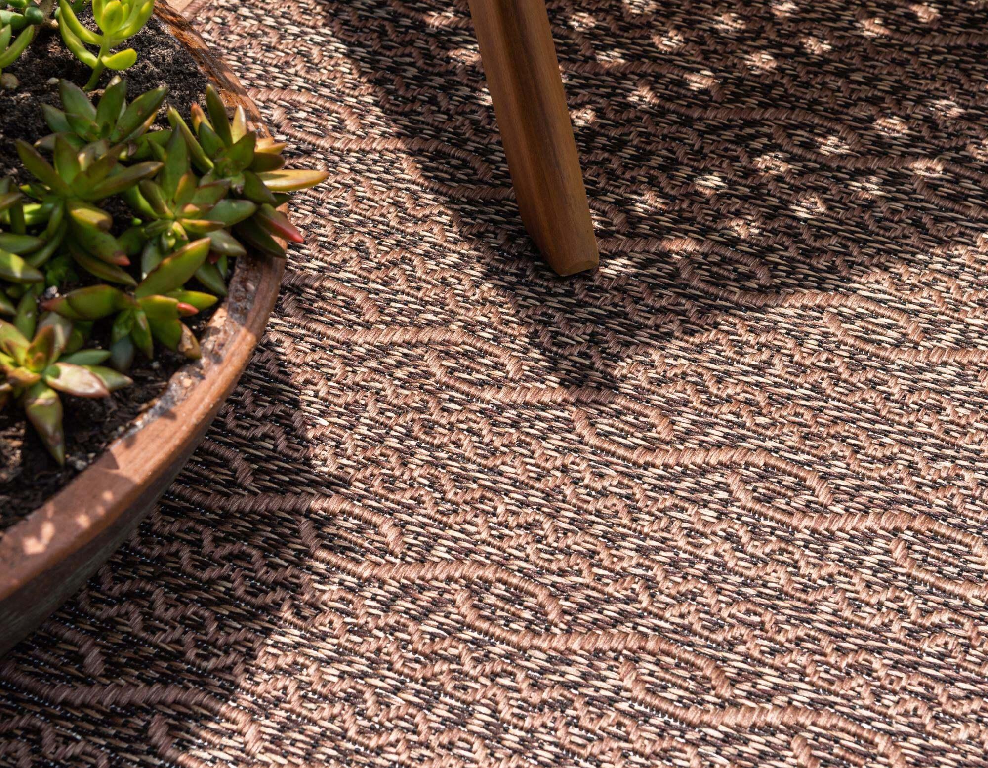 Unique Loom Outdoor Rugs - Outdoor Modern Striped Rectangular 8x11 Rug Brown & Black