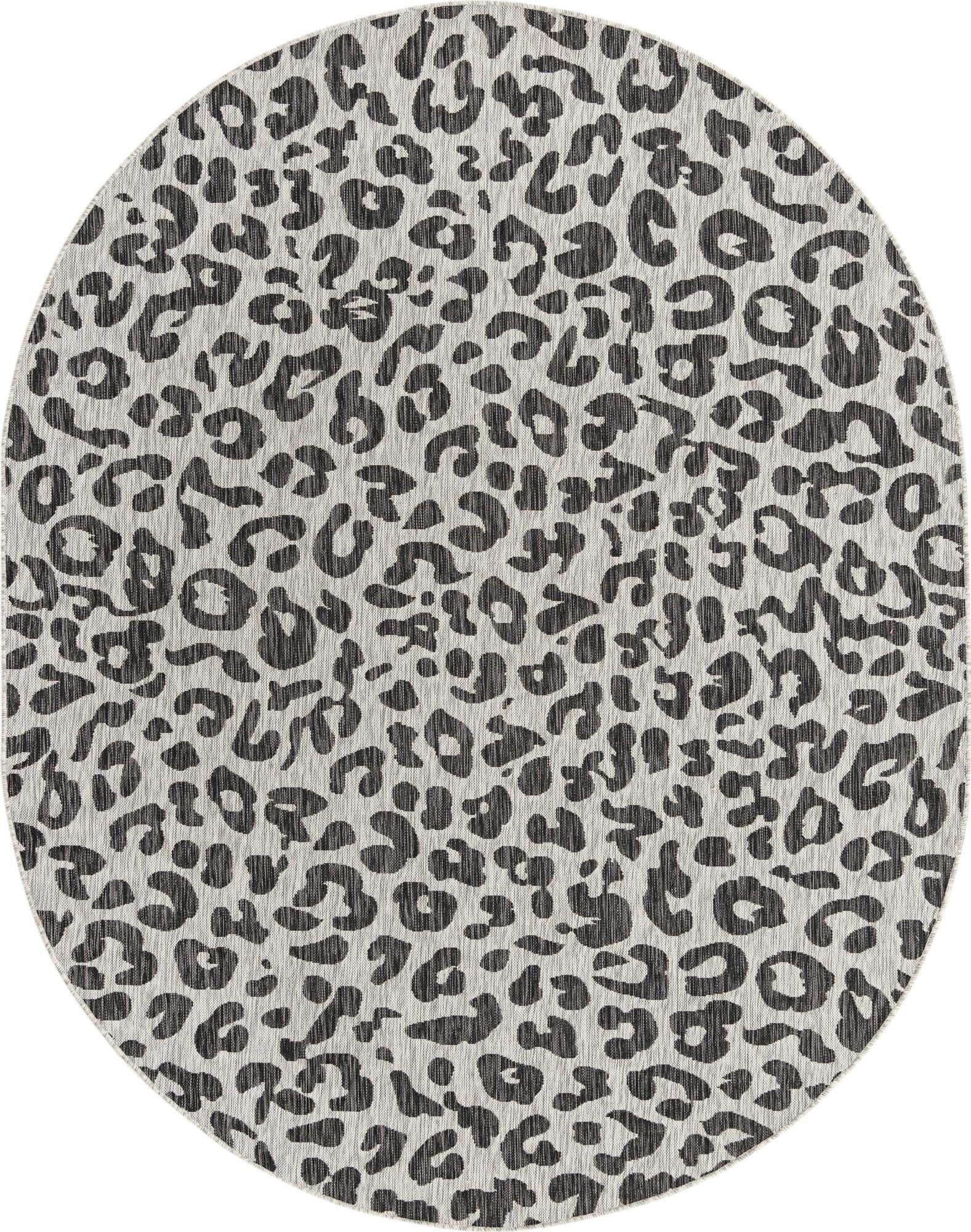 Unique Loom Outdoor Rugs - Outdoor Safari Animal Print Oval 8x10 Oval Rug Black & Light Gray