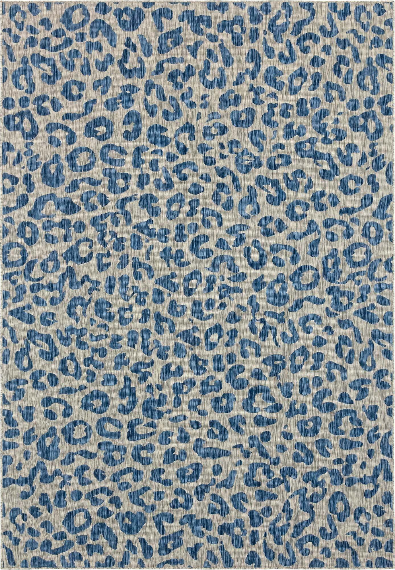 Unique Loom Outdoor Rugs - Outdoor Safari Animal Print Rectangular 8x11 Rug Blue & Ivory