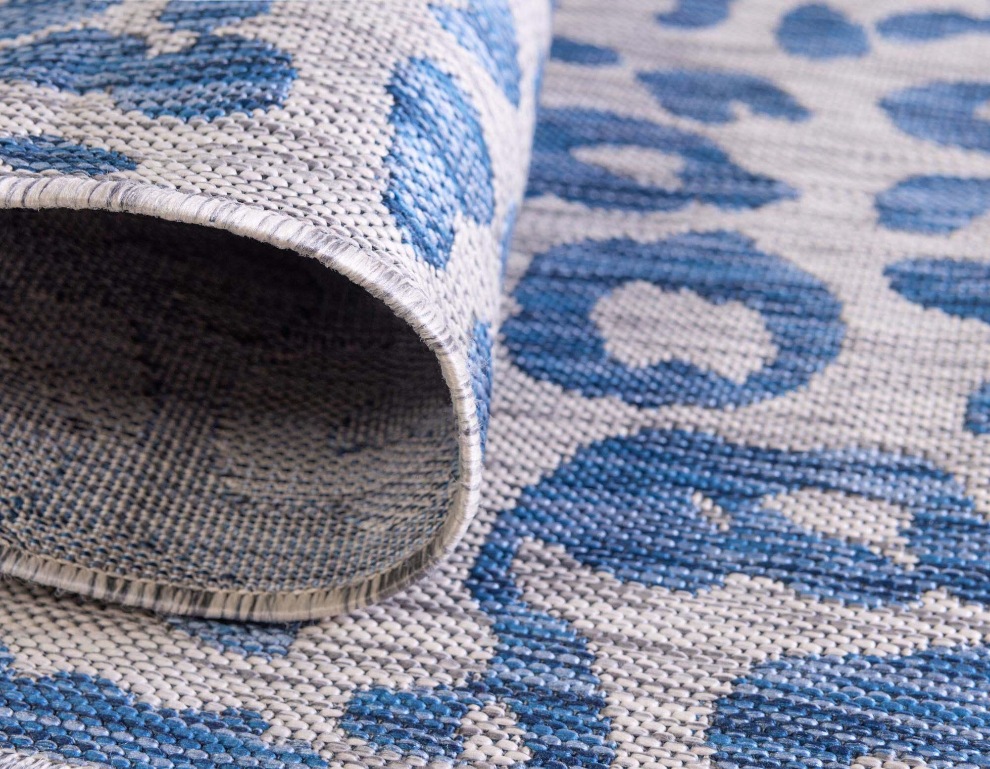 Unique Loom Outdoor Rugs - Outdoor Safari Animal Print Rectangular 8x11 Rug Blue & Ivory