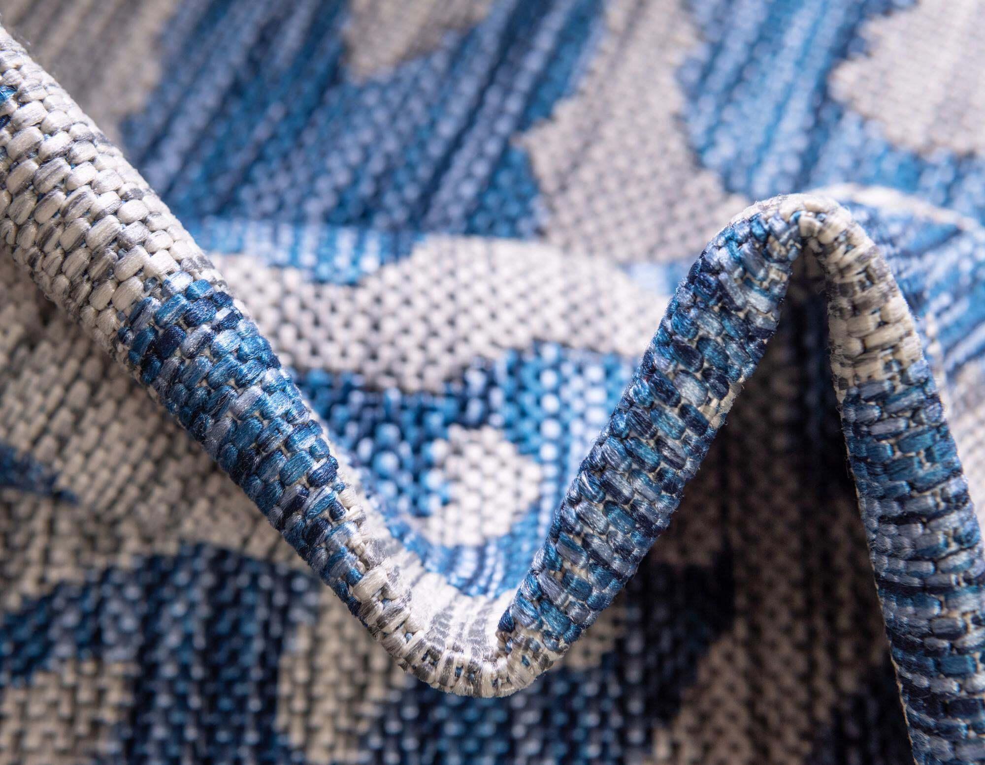 Unique Loom Outdoor Rugs - Outdoor Safari Animal Print Rectangular 8x11 Rug Blue & Ivory