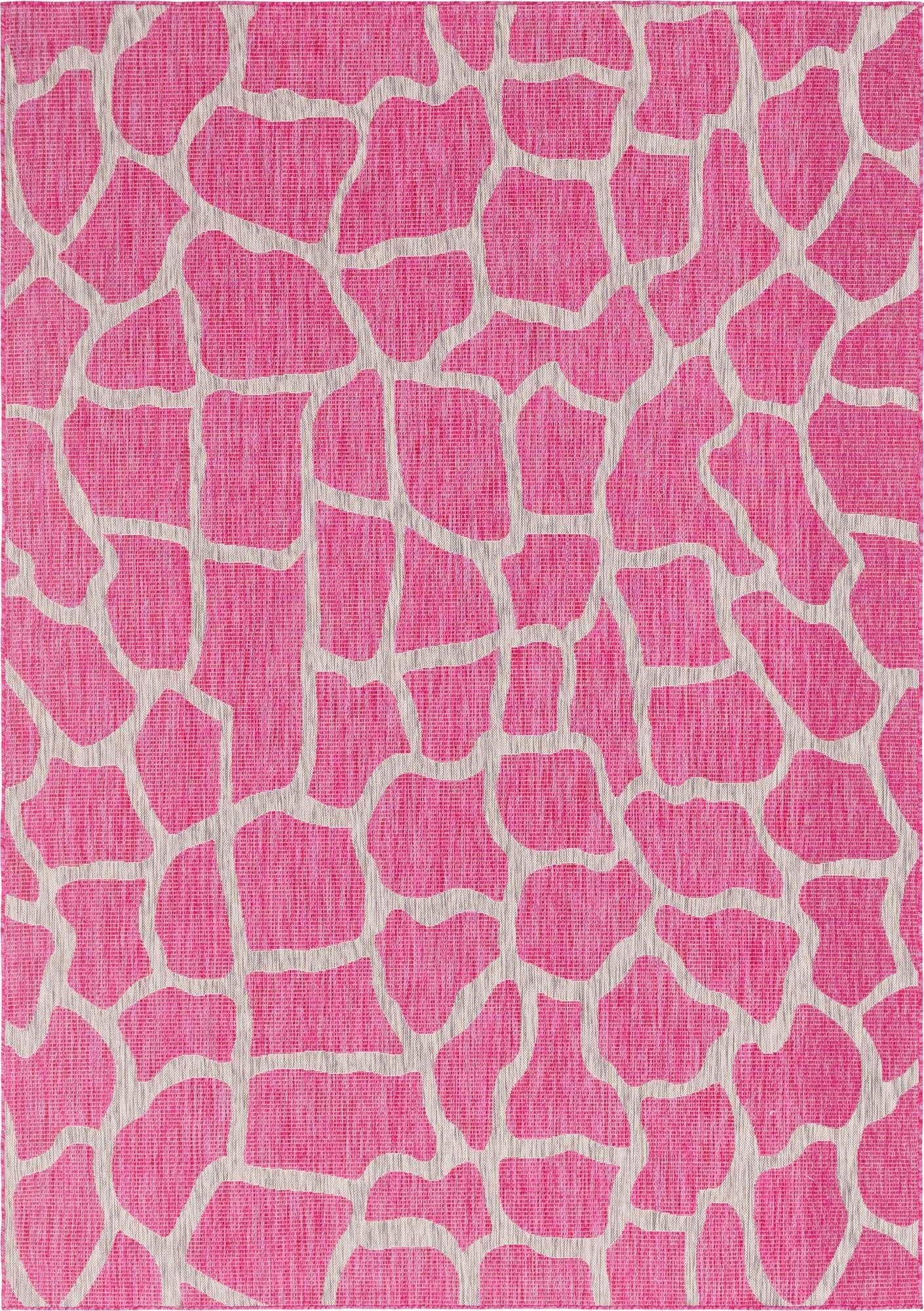 Unique Loom Outdoor Rugs - Outdoor Safari Animal Print Rectangular 8x11 Rug Pink & Gray