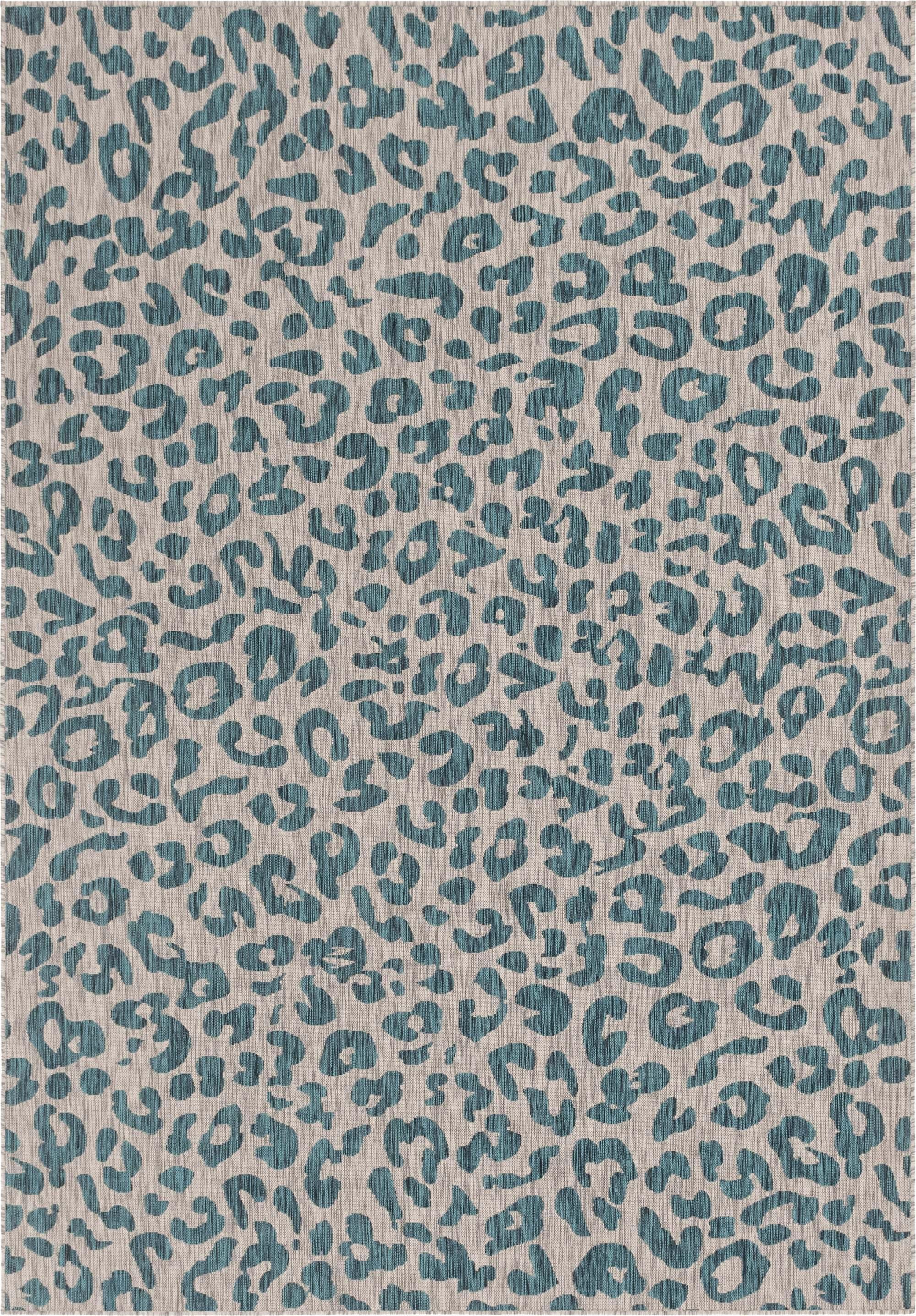 Unique Loom Outdoor Rugs - Outdoor Safari Animal Print Rectangular 8x11 Rug Teal & Light Gray
