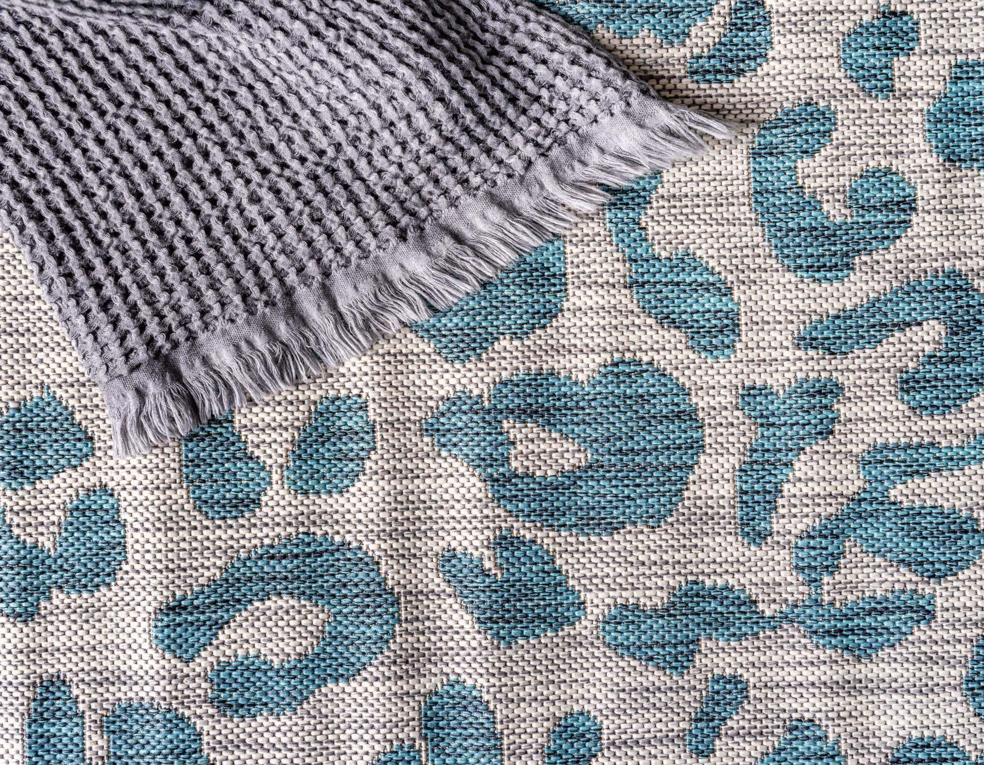 Unique Loom Outdoor Rugs - Outdoor Safari Animal Print Rectangular 8x11 Rug Teal & Light Gray