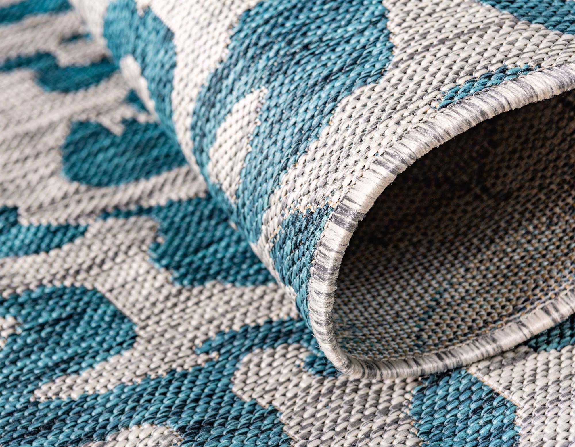 Unique Loom Outdoor Rugs - Outdoor Safari Animal Print Rectangular 8x11 Rug Teal & Light Gray