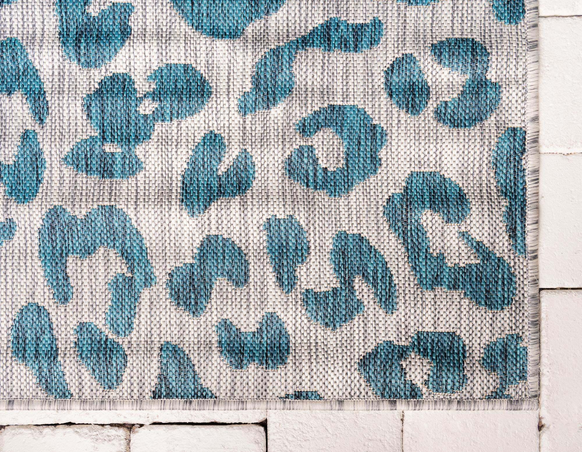 Unique Loom Outdoor Rugs - Outdoor Safari Animal Print Rectangular 8x11 Rug Teal & Light Gray